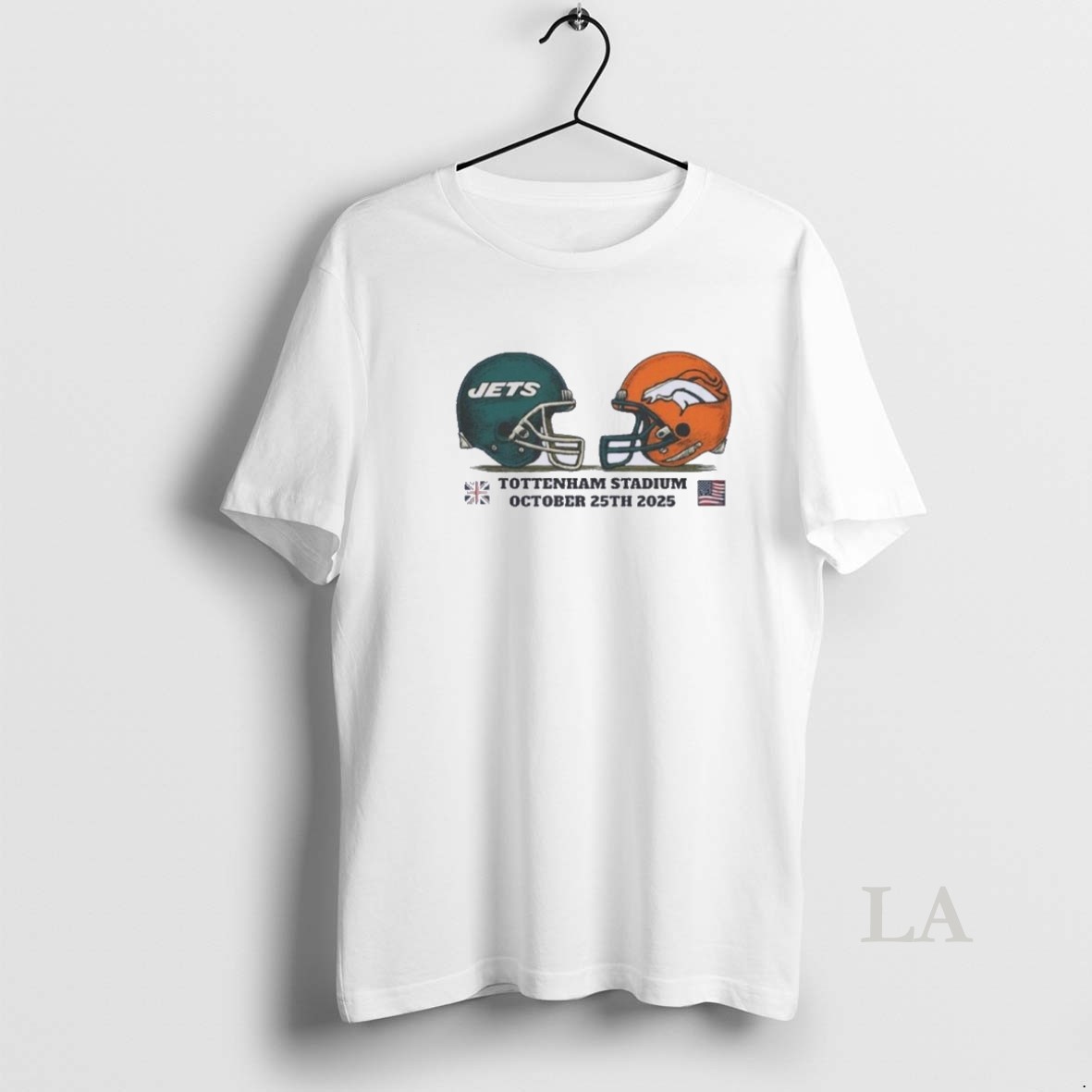 Original Nfl London Game Jets Vs Broncos Duel Helmet Shirt