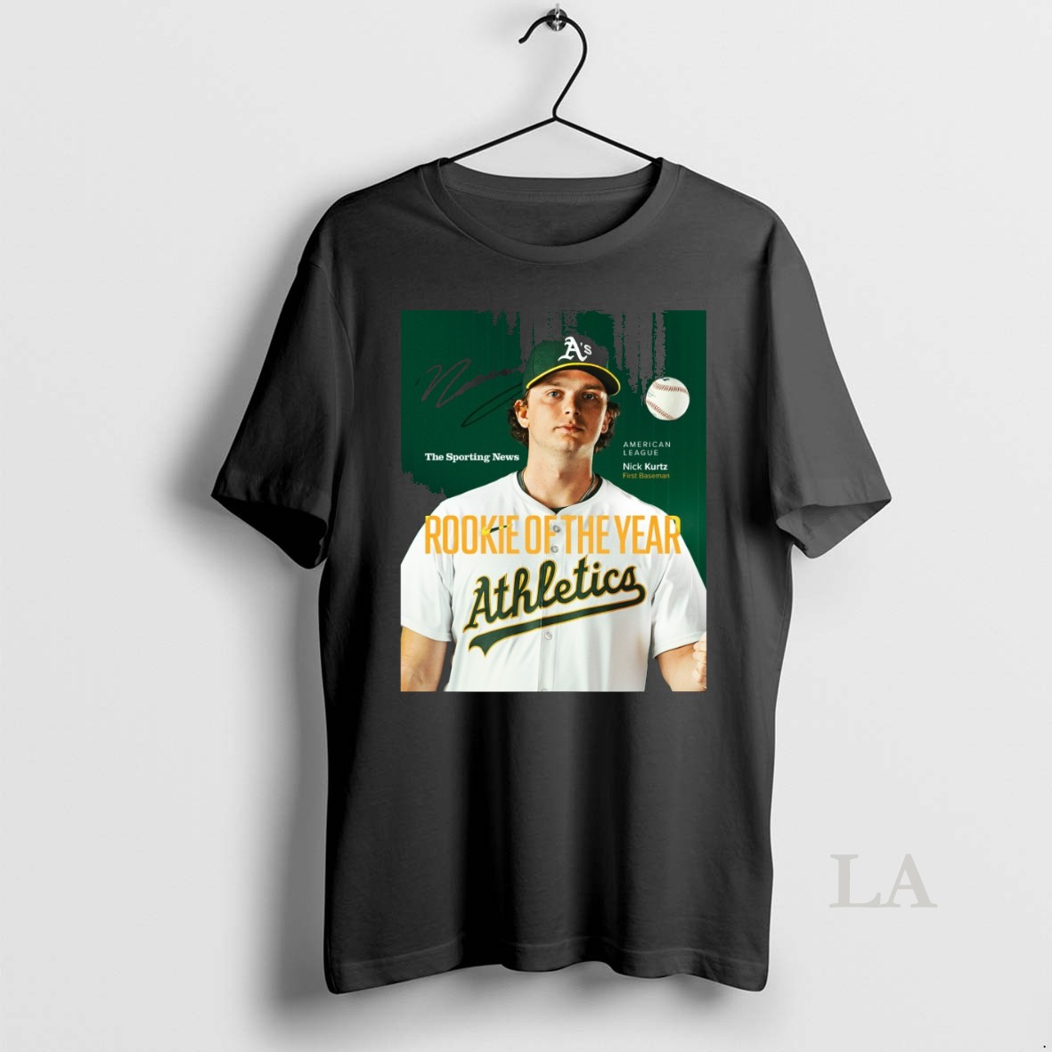 Original Nick Kurtz Athletics 2025 Sporting News Al Rookie Of The Year Signature Shirt