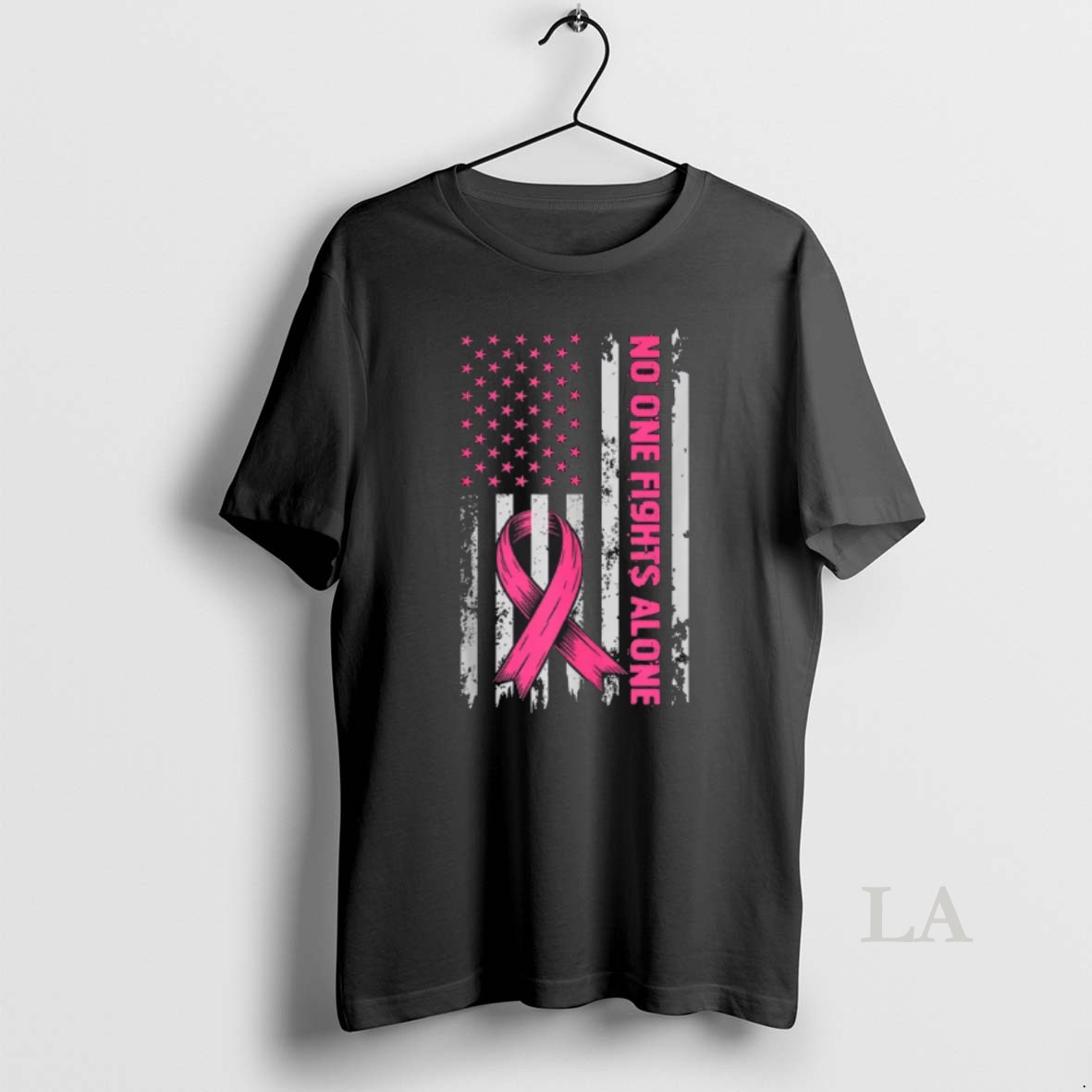 Original No One Fights Breast Cancer Alone Us Flag Pink Ribbon Shirt