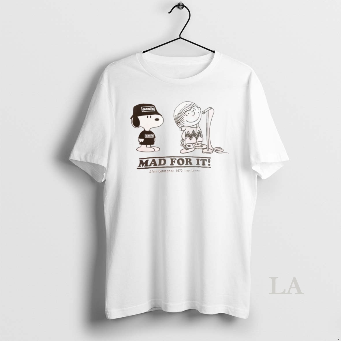 Original Oasis Snoopy And Charlie Brown Mad For It Liam Gallagher 1978 Live Forever Shirt