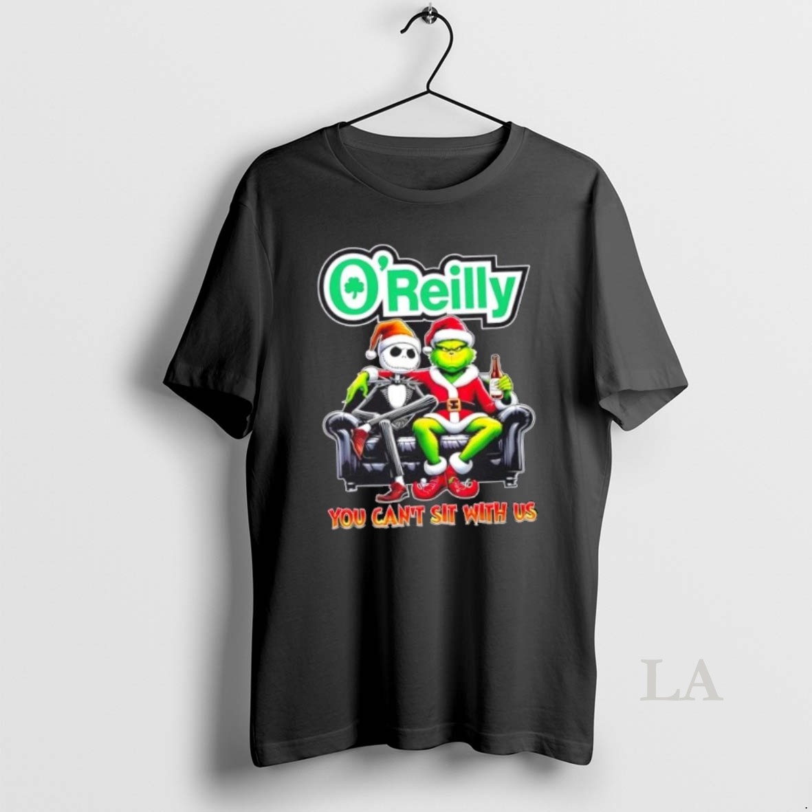 Original Oreilly X Grinch And Jack Skellington Happy Hallothankmas You Cant Sit With Us Shirt