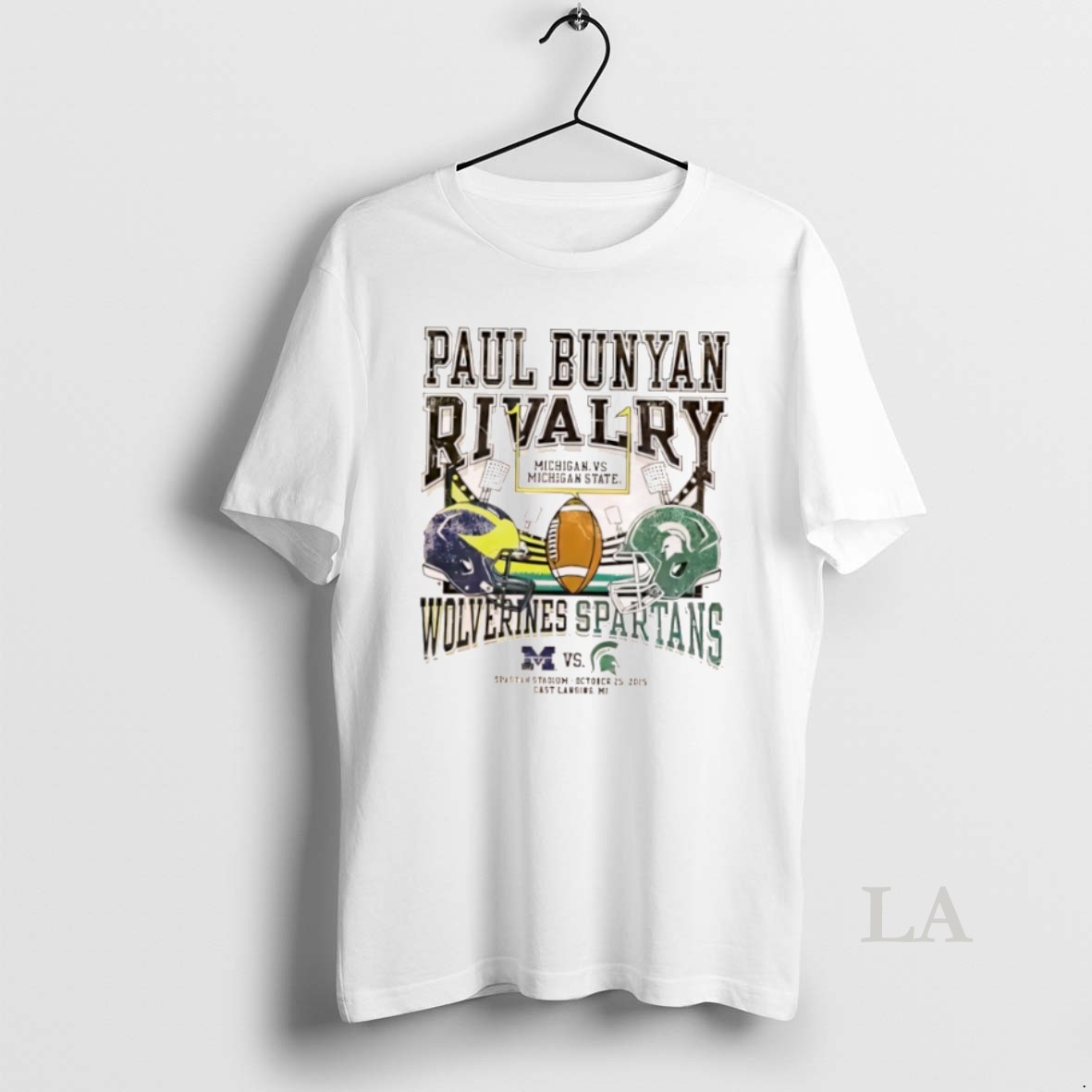 Original Paul Bunyan Trophy Rivalry Michigan State Spartans Ivory Vs Michigan Wolverines Helmet Logo Shirt