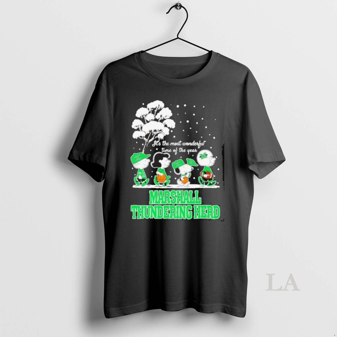 Original Peanuts Marshall Thundering Herd Winter Its The Most Wonderful Time Of The Year 2025 T Men Shirt