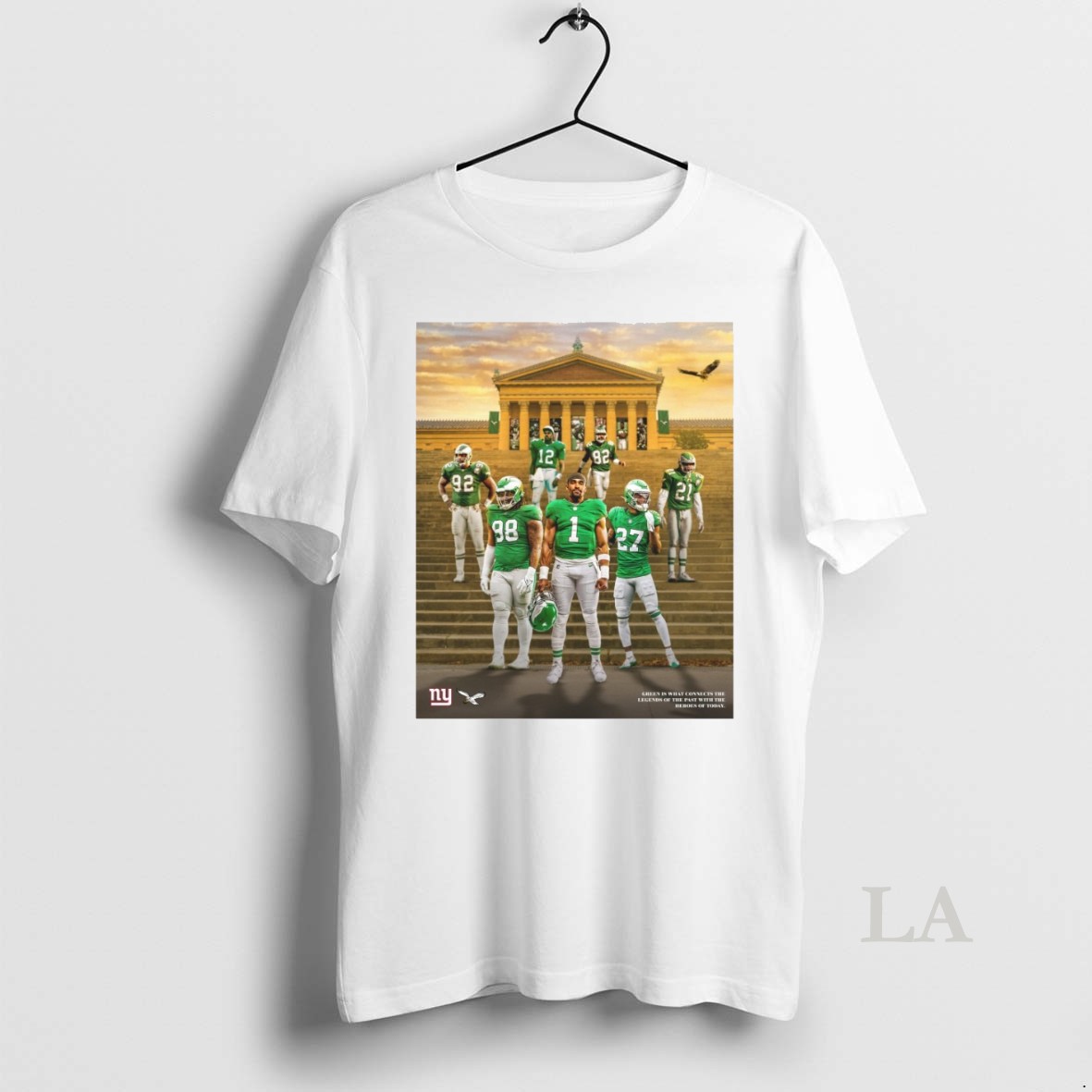 Original Philadelphia Eagles Vs New York Giants Green Is What Connects The Legends Of The Past With The Heroes Of Today Shirt