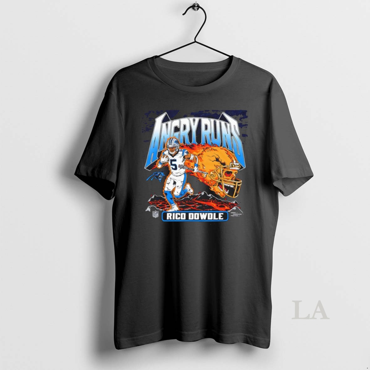 Original Rico Dowdle Carolina Panthers Nfl Angry Runs 2025 Skull Helmet Shirt