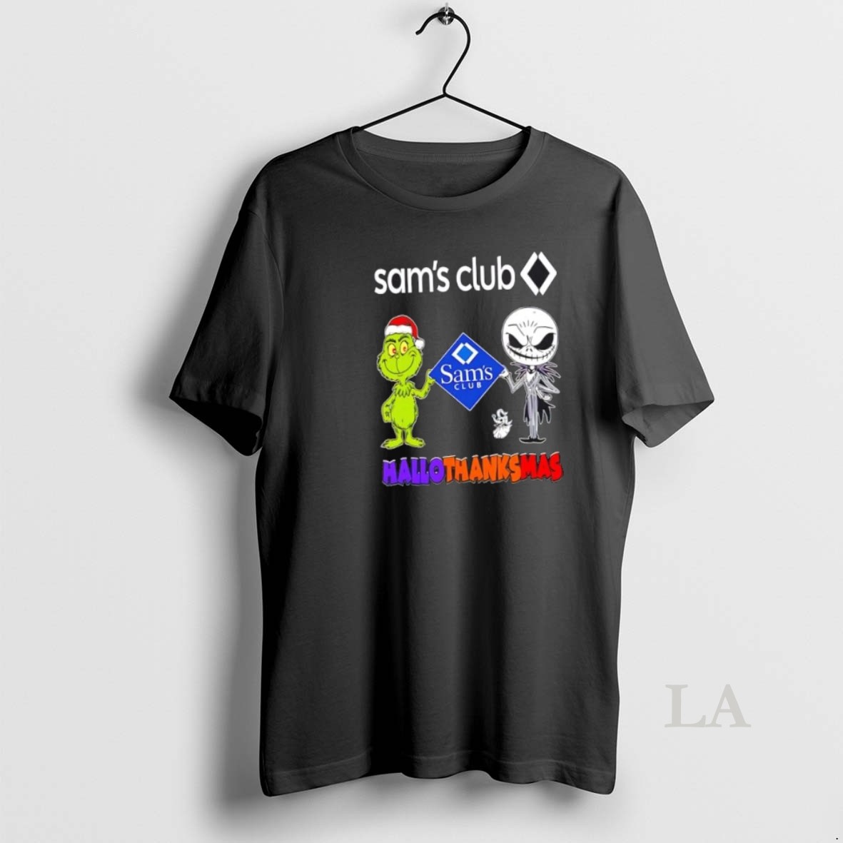 Original Sams Club X Grinch And Jack Skellington Friends Fist Bump Happy Hallothanksmas Shirt