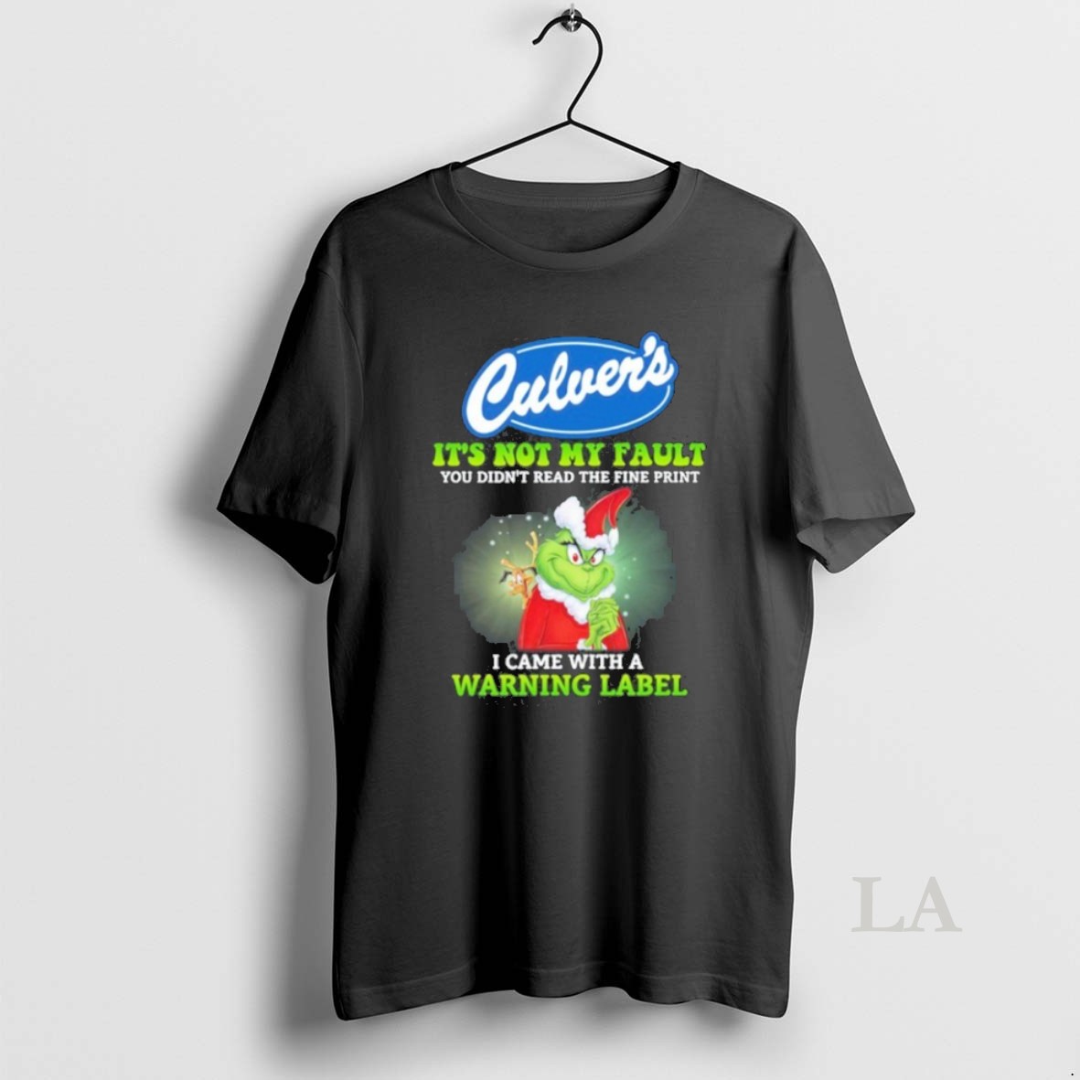 Original Santa Grinch X Culvers Logo Its Not My Fault I Came With A Warning Label 2025 Shirt
