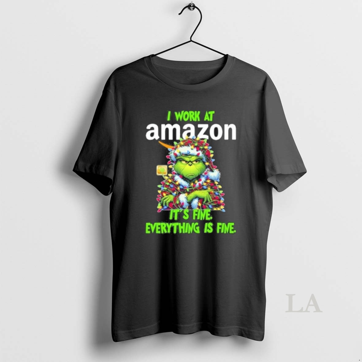 Original Santa Grinch Light I Work At Amazon Logo Its Fine Everything Is Fine Shirt
