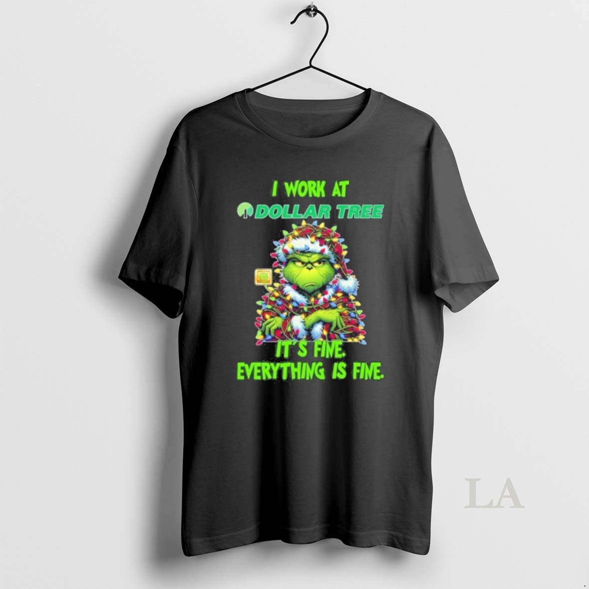 Original Santa Grinch Light I Work At Dollar Tree Logo Its Fine Everything Is Fine Shirt