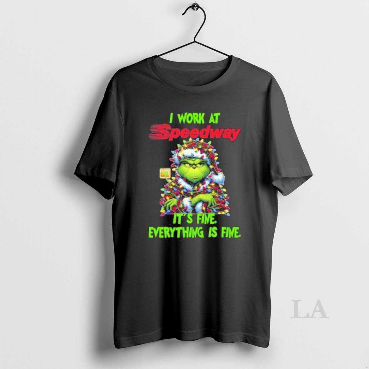 Original Santa Grinch Light I Work At Speedway Logo Its Fine Everything Is Fine Shirt