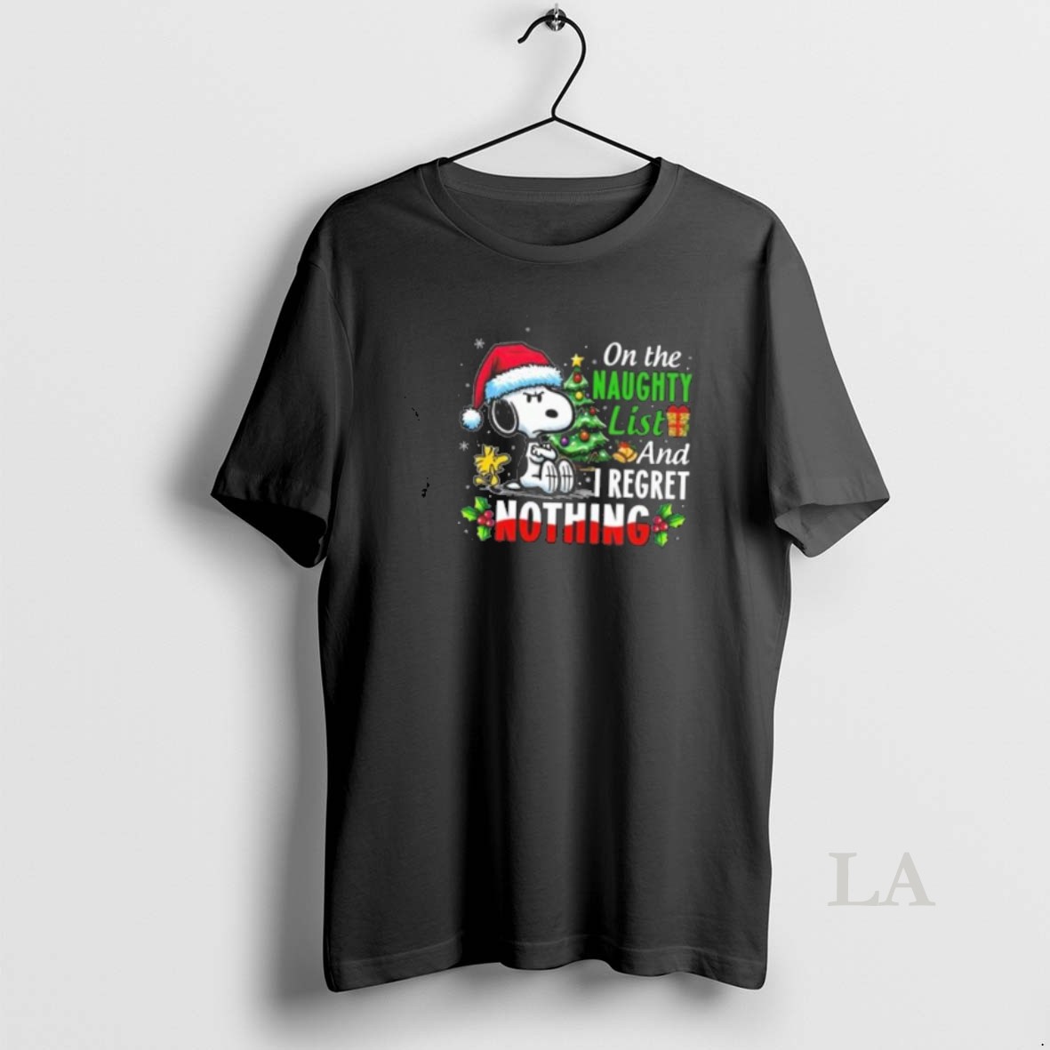 Original Snoopy And Woodstock On The Naughty List And I Regret Nothing Merry Christmas 2025 Shirt
