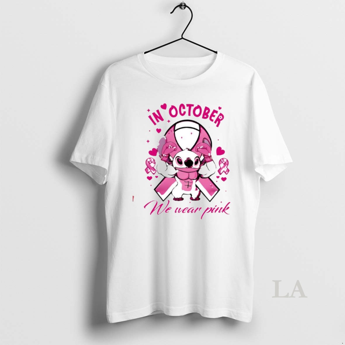 Original Stitch In October We Wear Pink Movie Cartoon Shirt