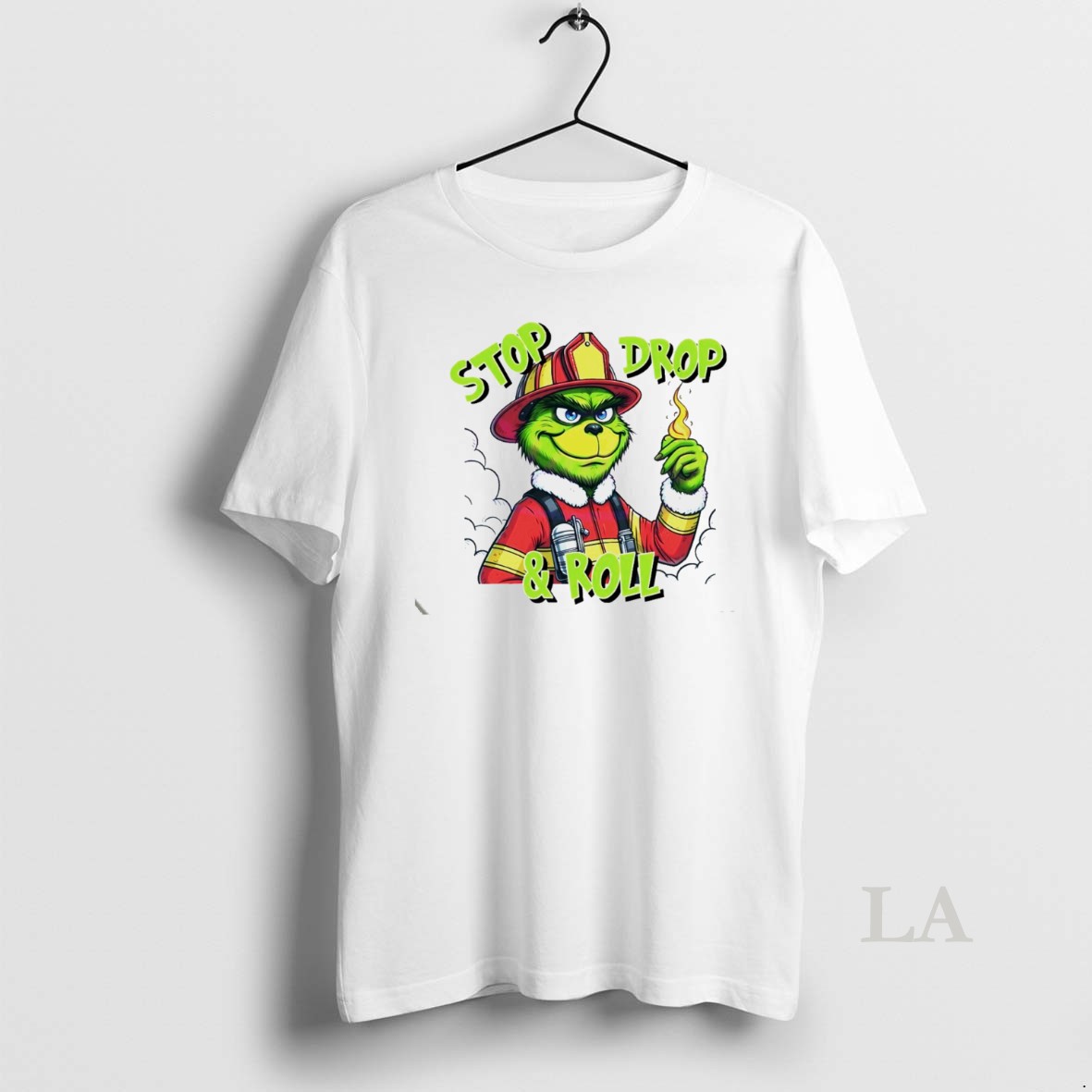 Original Stop Drop And Roll Grinch Christmas Fireman White Shirt
