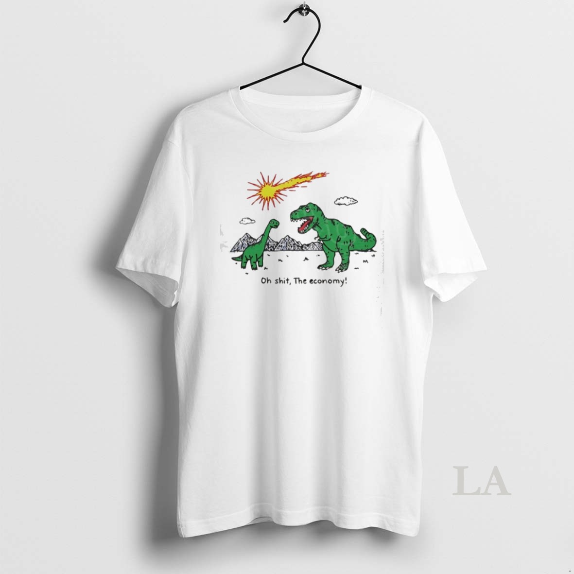 Original T Rex And Apatosaurus Falling Meteor Oh Shit The Economy Shirt