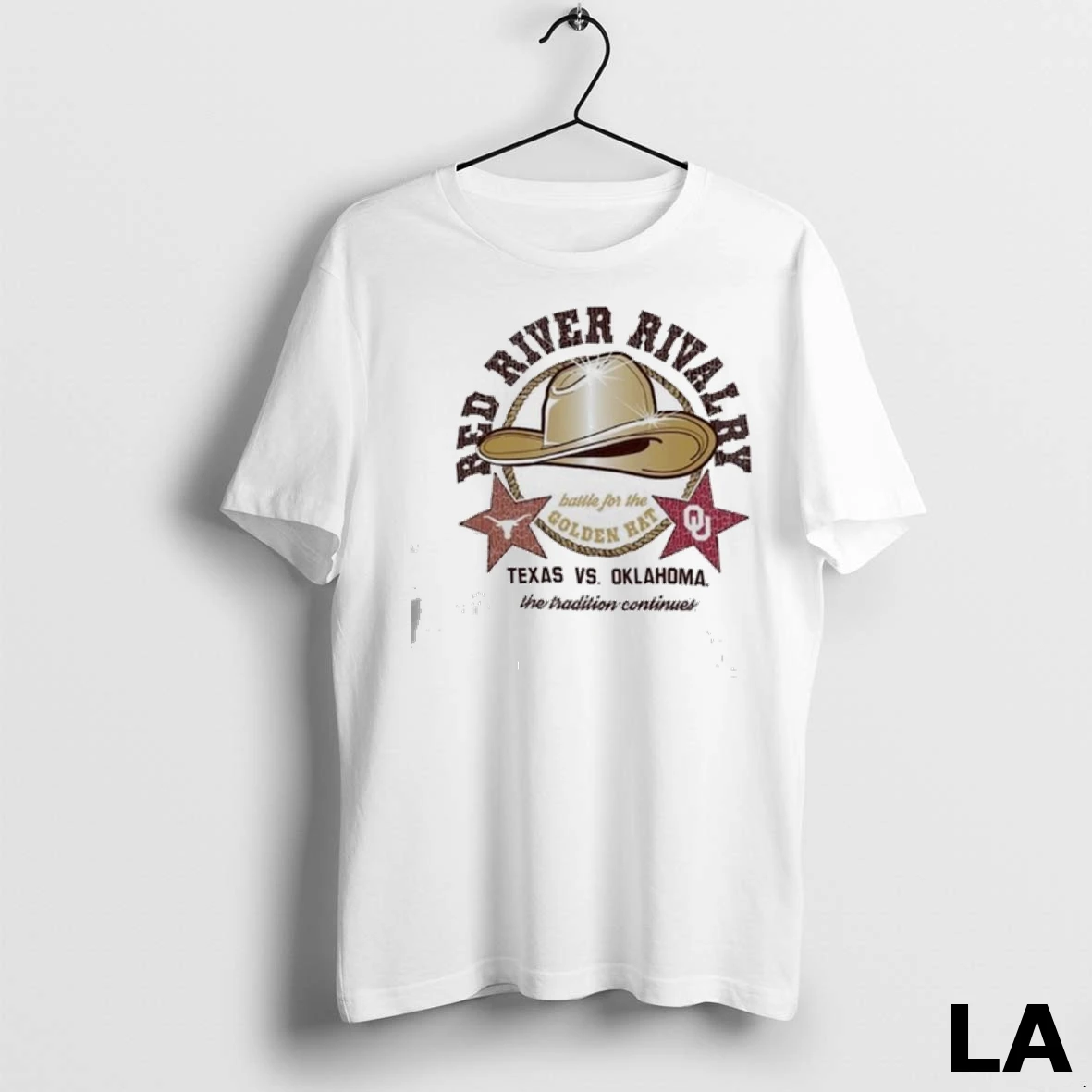 Original Texas Longhorns Vs Oklahoma Sooners Red River Rivalry Golden Hat Match Up Ladies Shirt