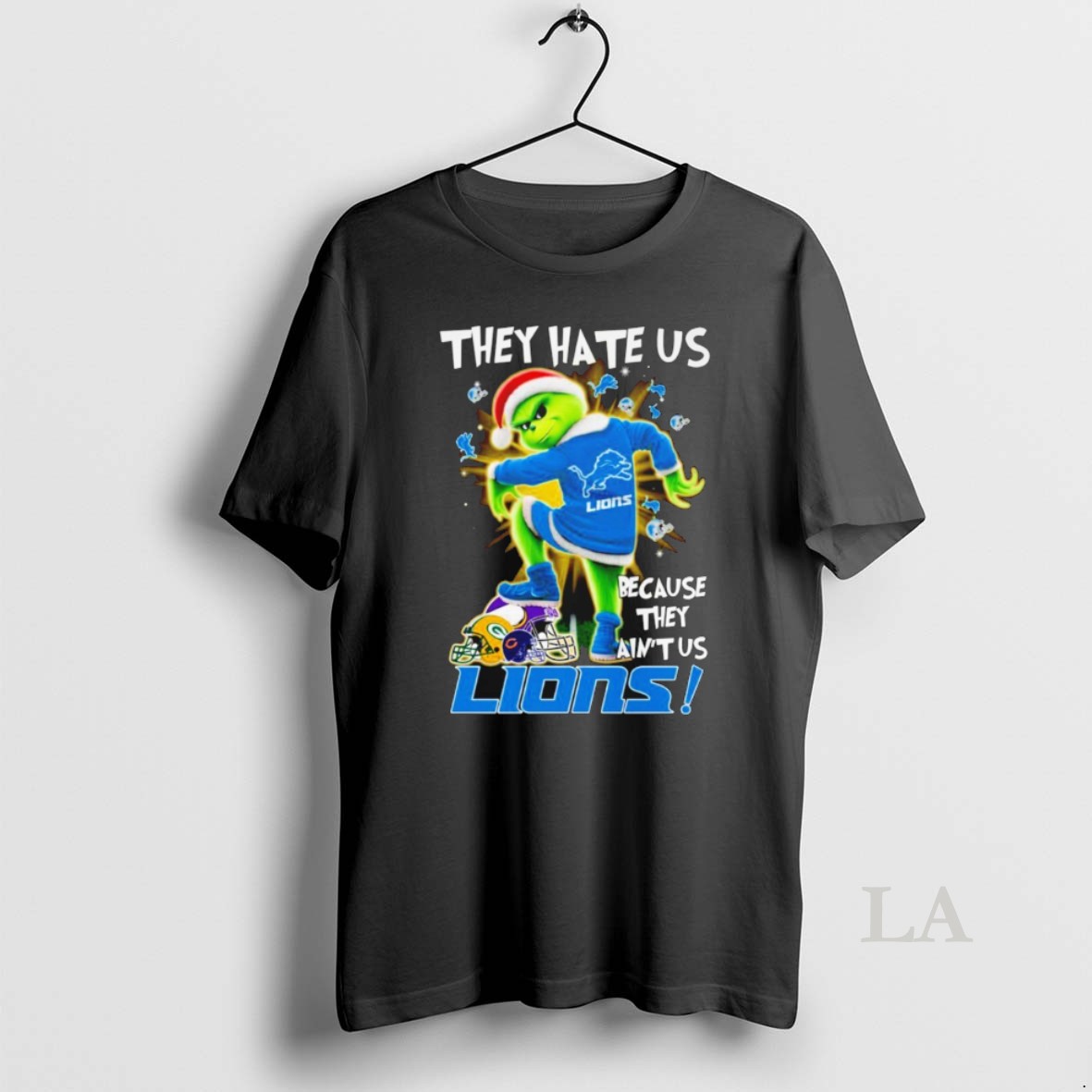 Original The Grinch Step On Packers Cubs And Vikings They Hate Us Because They Aint Us Detroit Lions Christmas Shirt