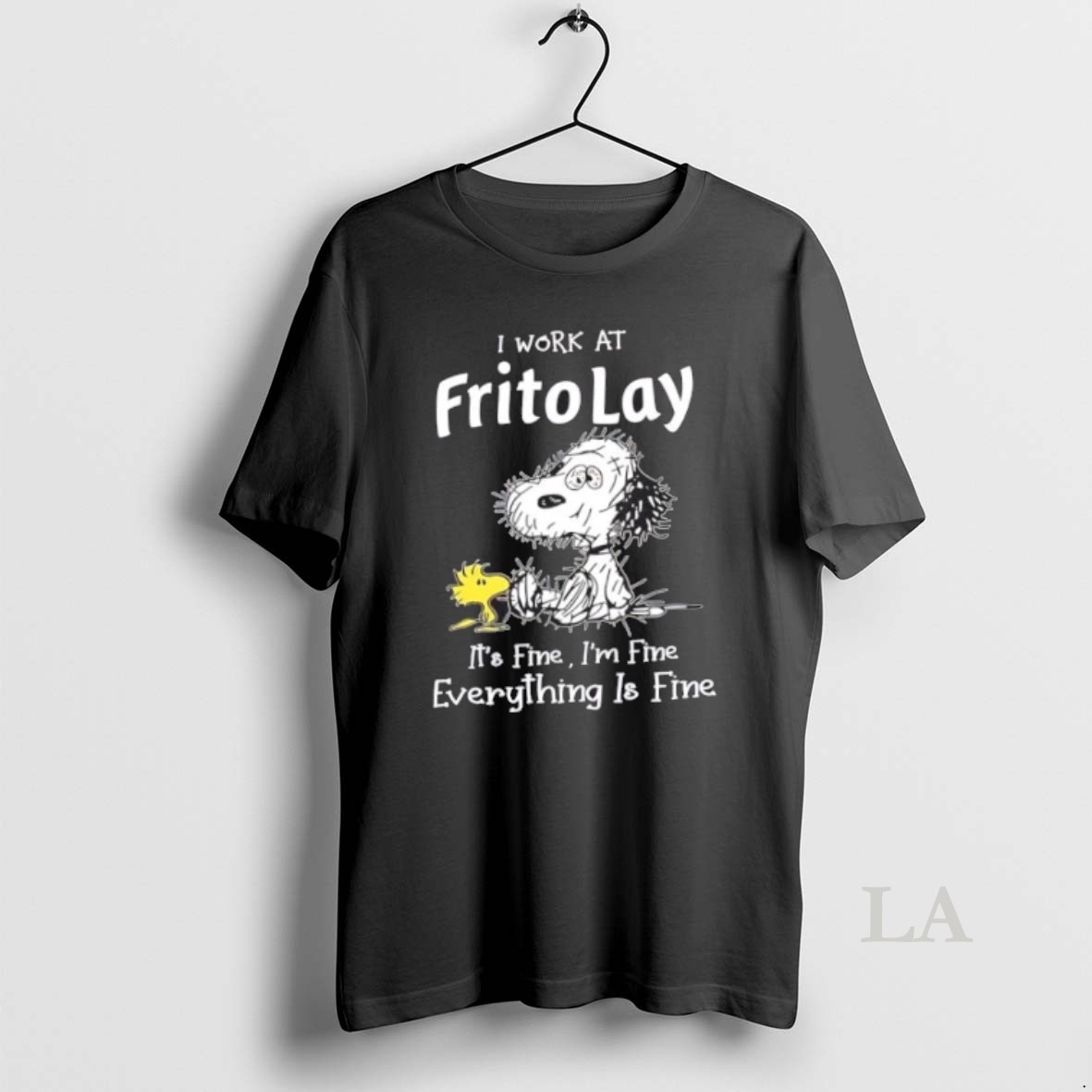 Original Tired Snoopy I Work At Frito Lay Its Fine Im Fine Everything Is Fine Shirt