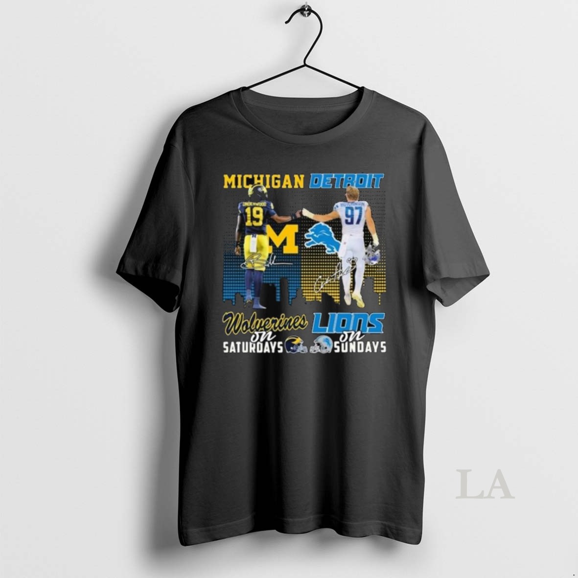 Original Underwood Michigan Wolverines On Saturdays And Hutchinson Detroit Lions On Sundays Signatures Long Sleve Shirt