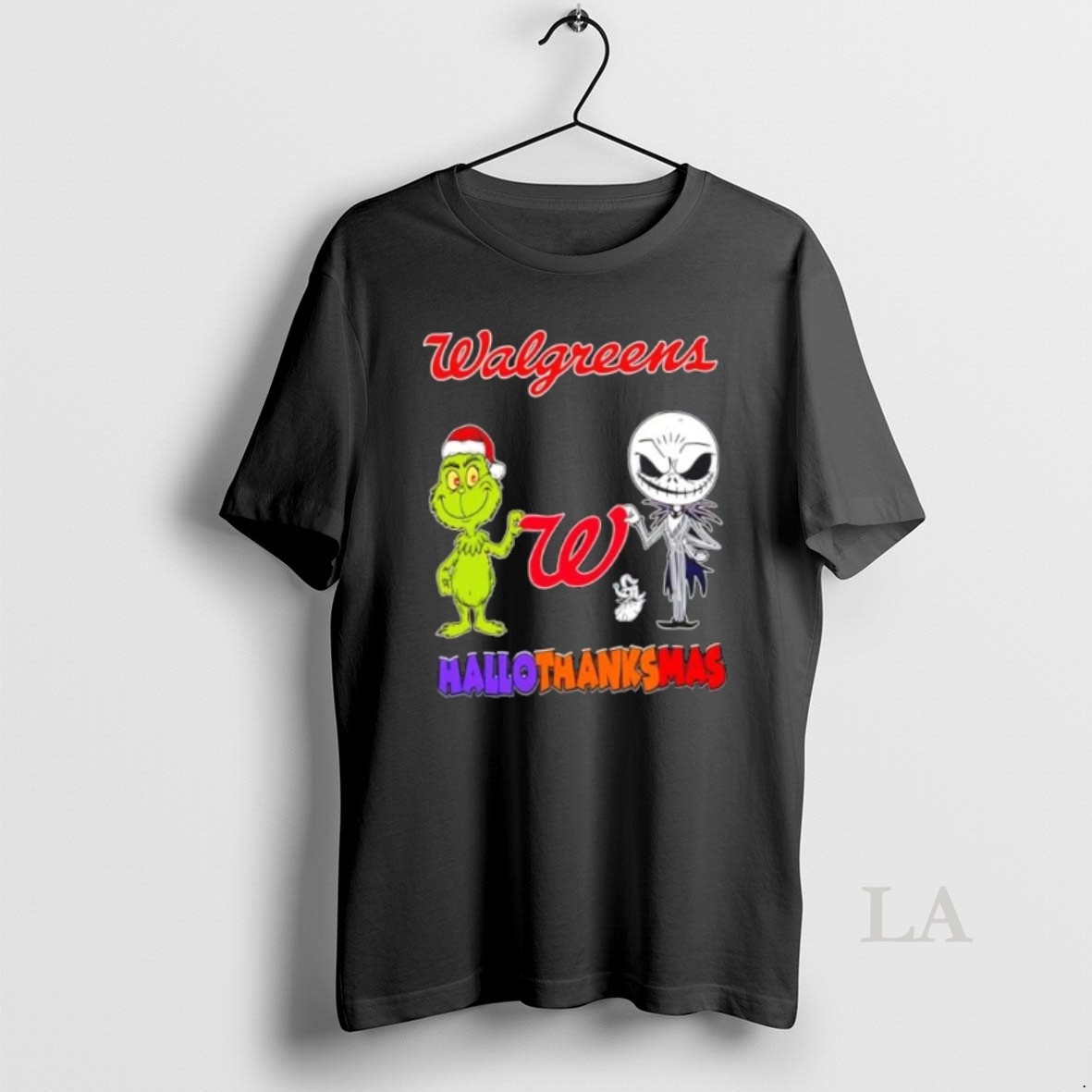 Original Walgreens X Grinch And Jack Skellington Friends Fist Bump Happy Hallothanksmas Shirt