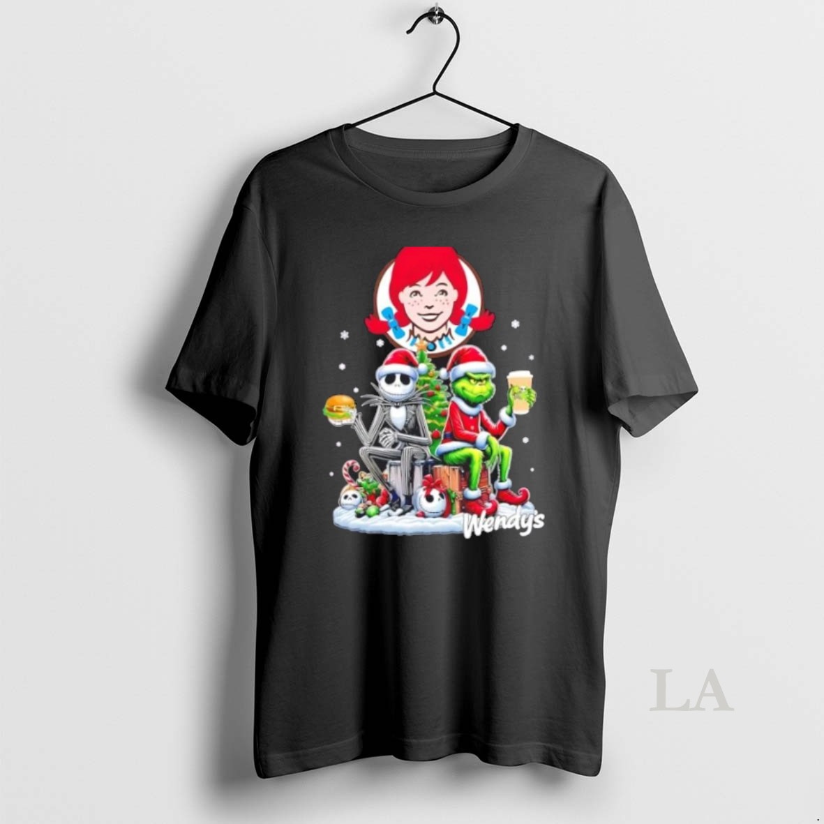 Original Wendys X Grinch And Jack Skellington Unwilling Friends Merry Christmas Shirt