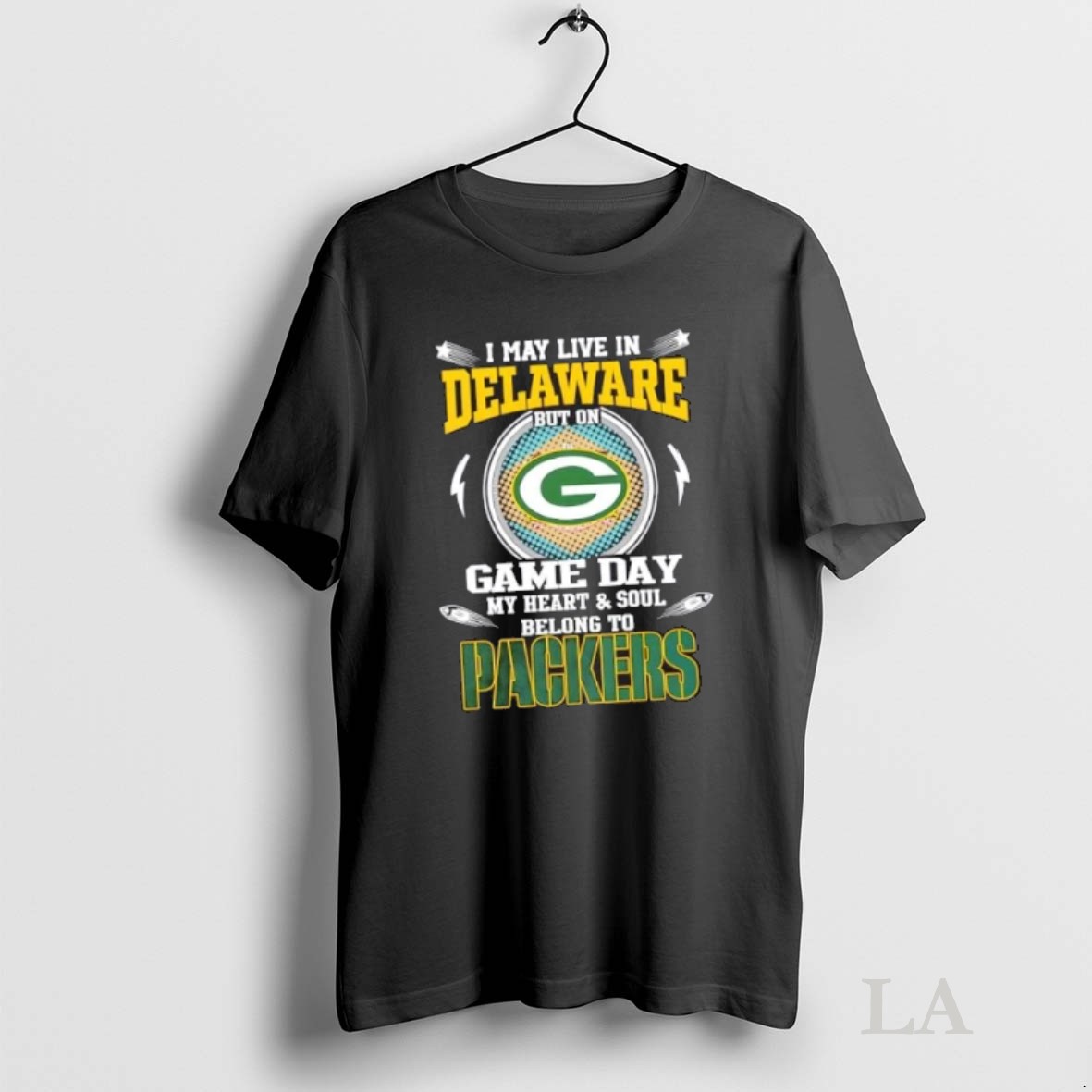 Originals I May Live In Delaware But On Game Day My Heart And Soul Belongs To Green Bay Packers Shirt