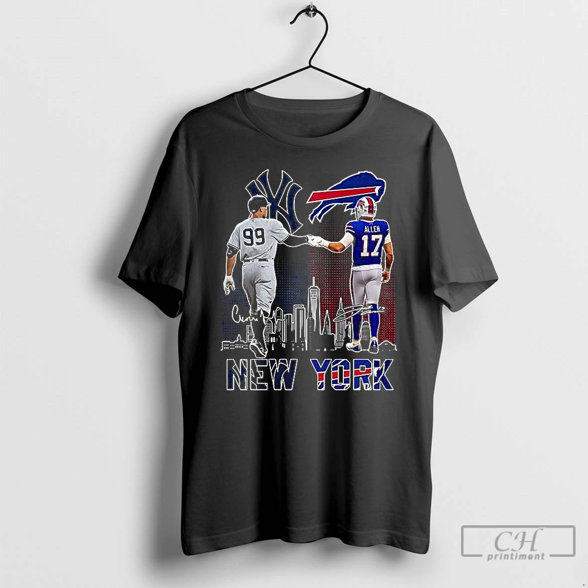 Premium Aaron Judge New York Yankees And Josh Allen Buffalo Bills City Skylines Signature T Shirts
