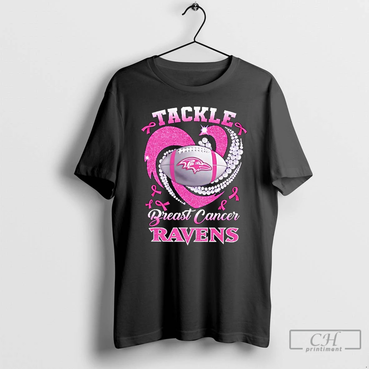 Premium Baltimore Ravens Breast Cancer Awareness Tackle Heart T Shirts Hoodie
