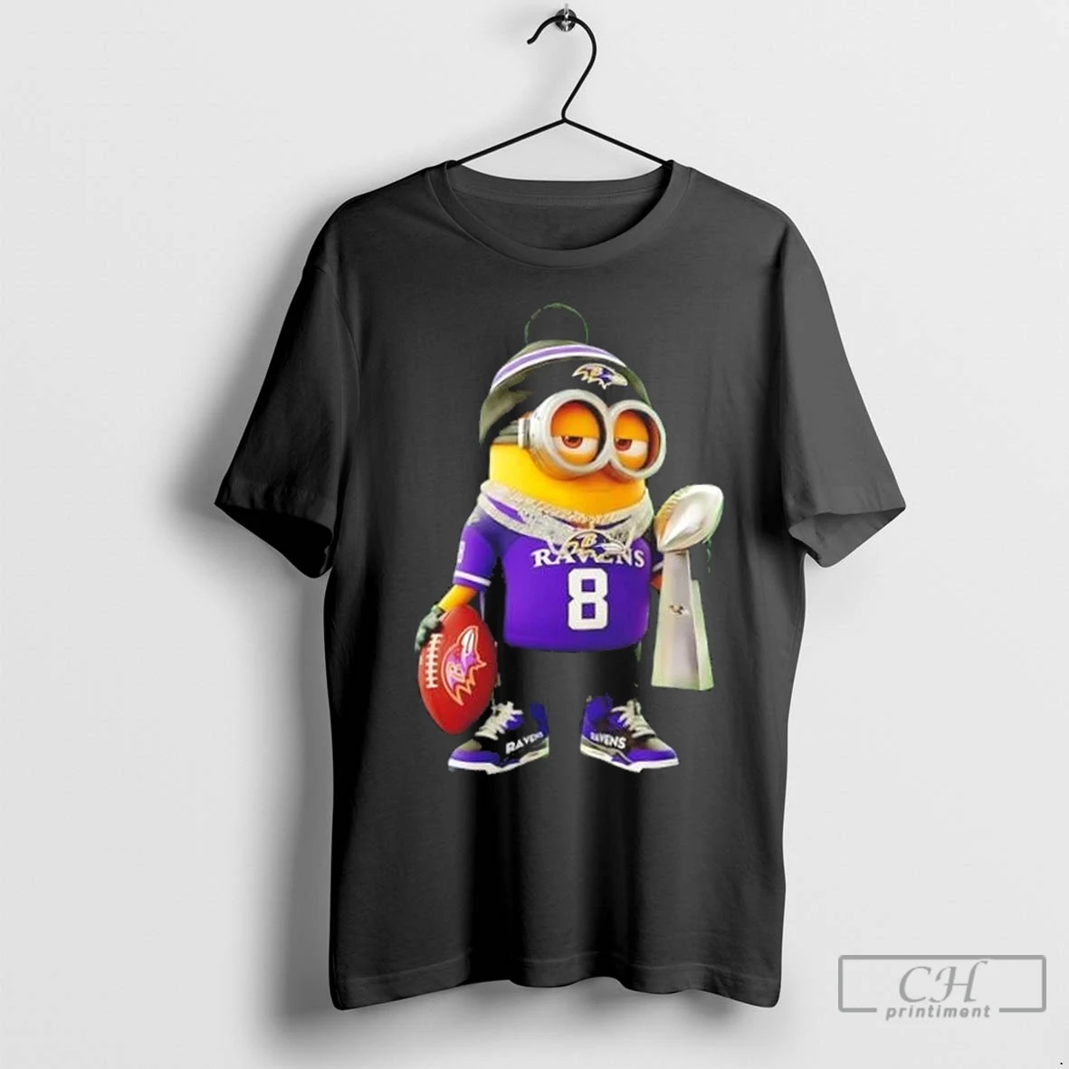 Premium Baltimore Ravens X Minions Hold Super Bowl Trophy T Shirt