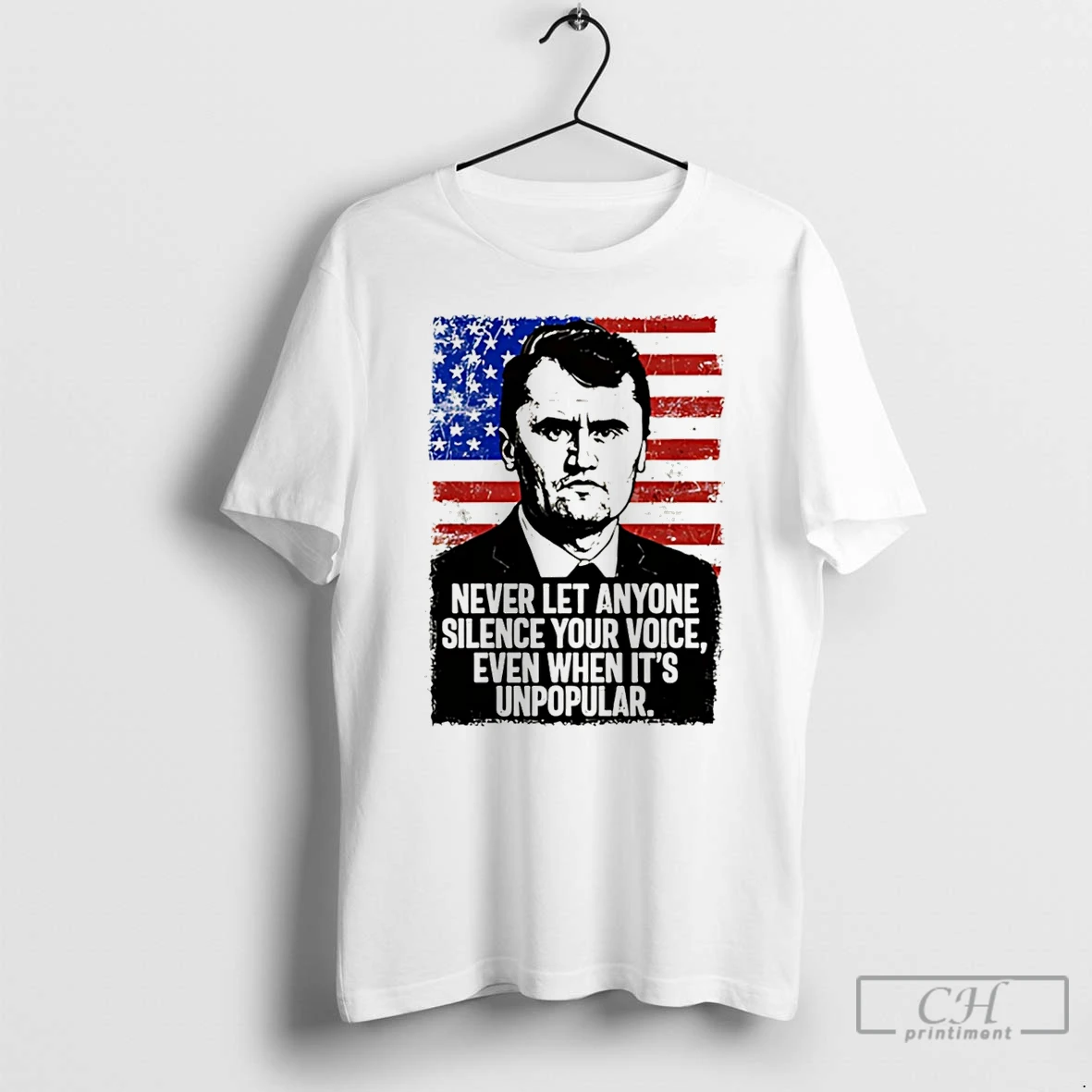 Premium Charlie Kirk Never Let Anyone Silence Your Voice Even When Its Unpopular Usa Flag T Shirts Hoodie