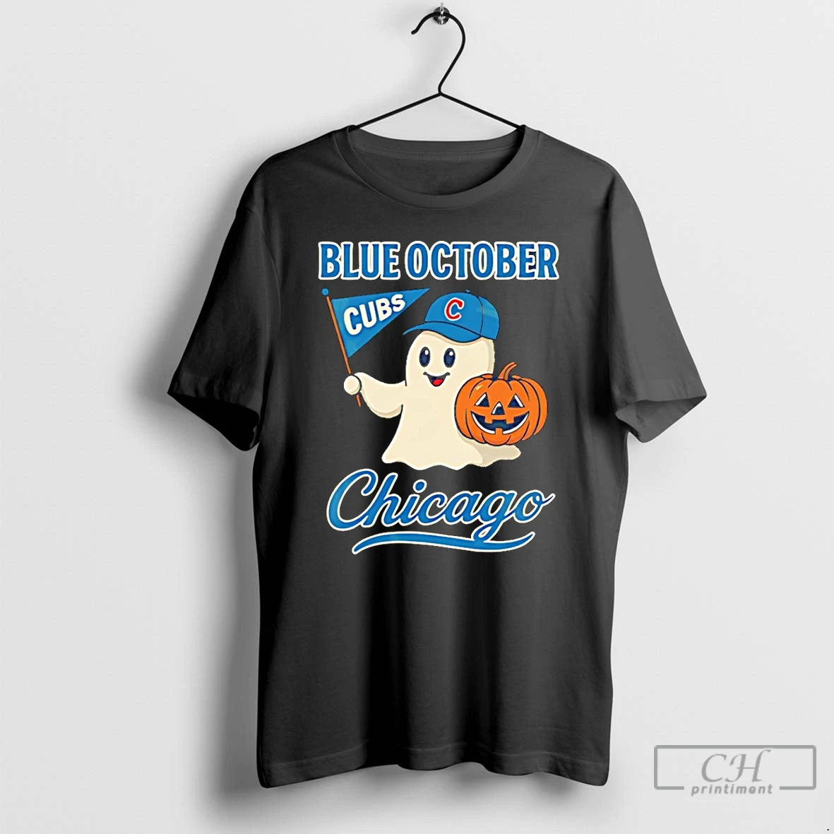 Premium Chicago Cubs Blue October Ghost Halloween T Shirts Hoodie