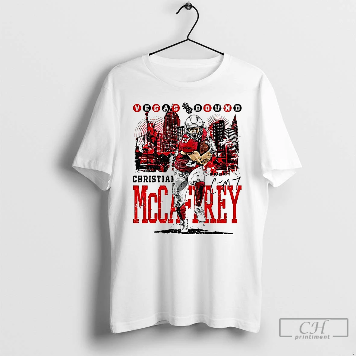 Premium Christian Mccaffrey San Francisco 49ers Football Vegas Bound Signature T Shirts