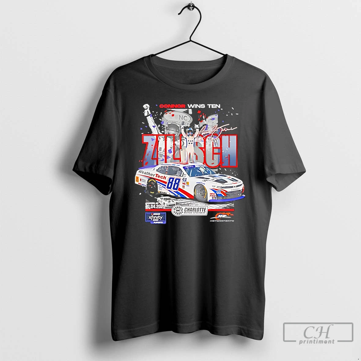 Premium Connor Zilisch Wins Checkered Flag Sports 2025 Blue Cross Nc 250 Xfinity Series Race Win T Shirts Hoodie