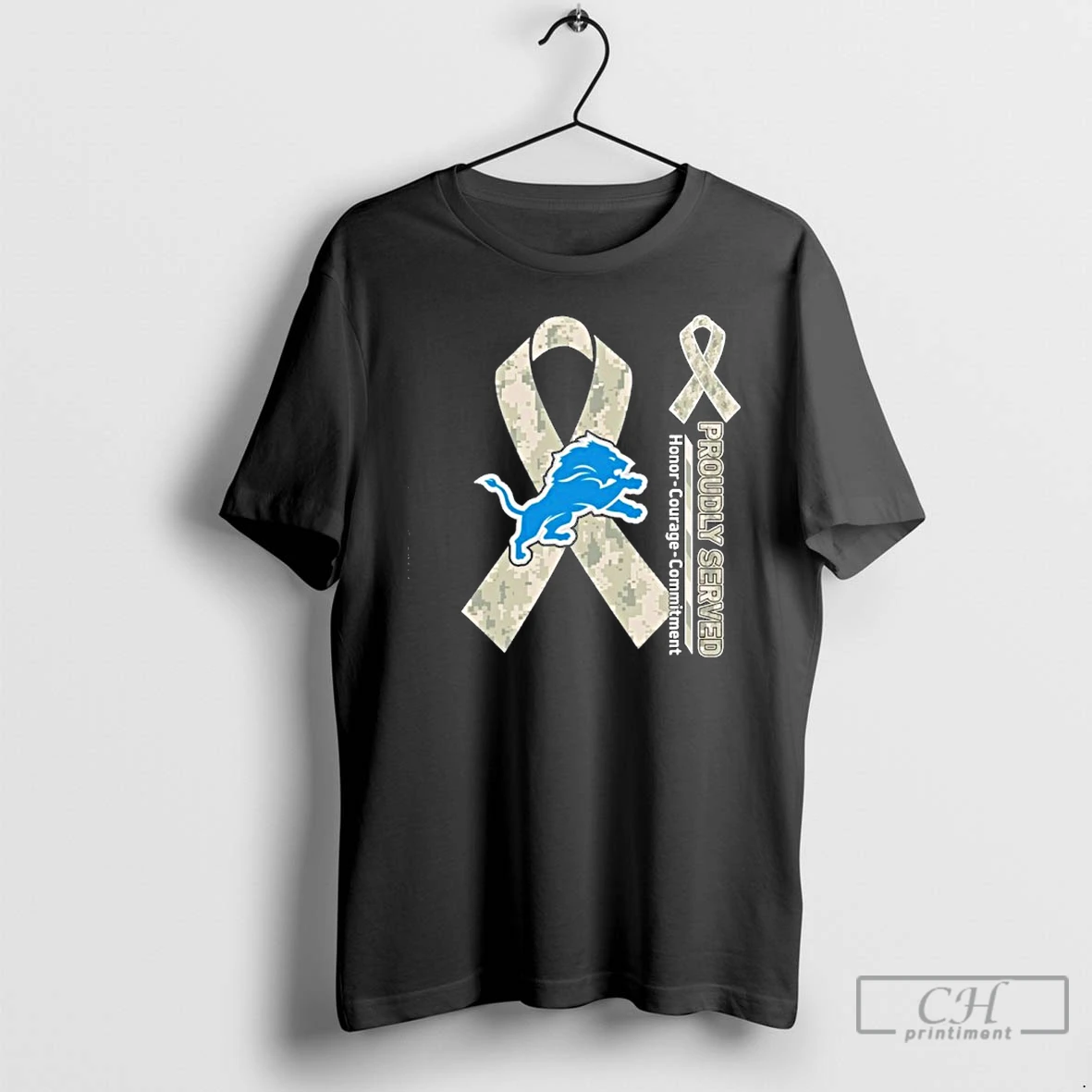 Premium Detroit Lions Proudly Served Honor Courage Commitment T Shirts