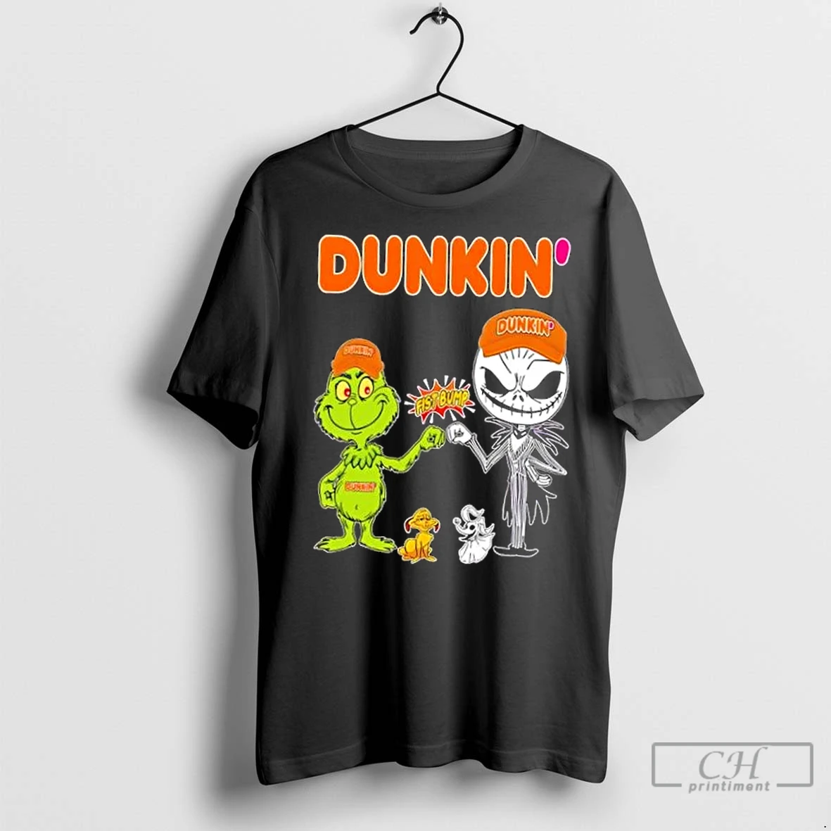 Premium Dunkin X Grinch And Jack Skellington Fist Bump Uniwilling Friends T Shirt