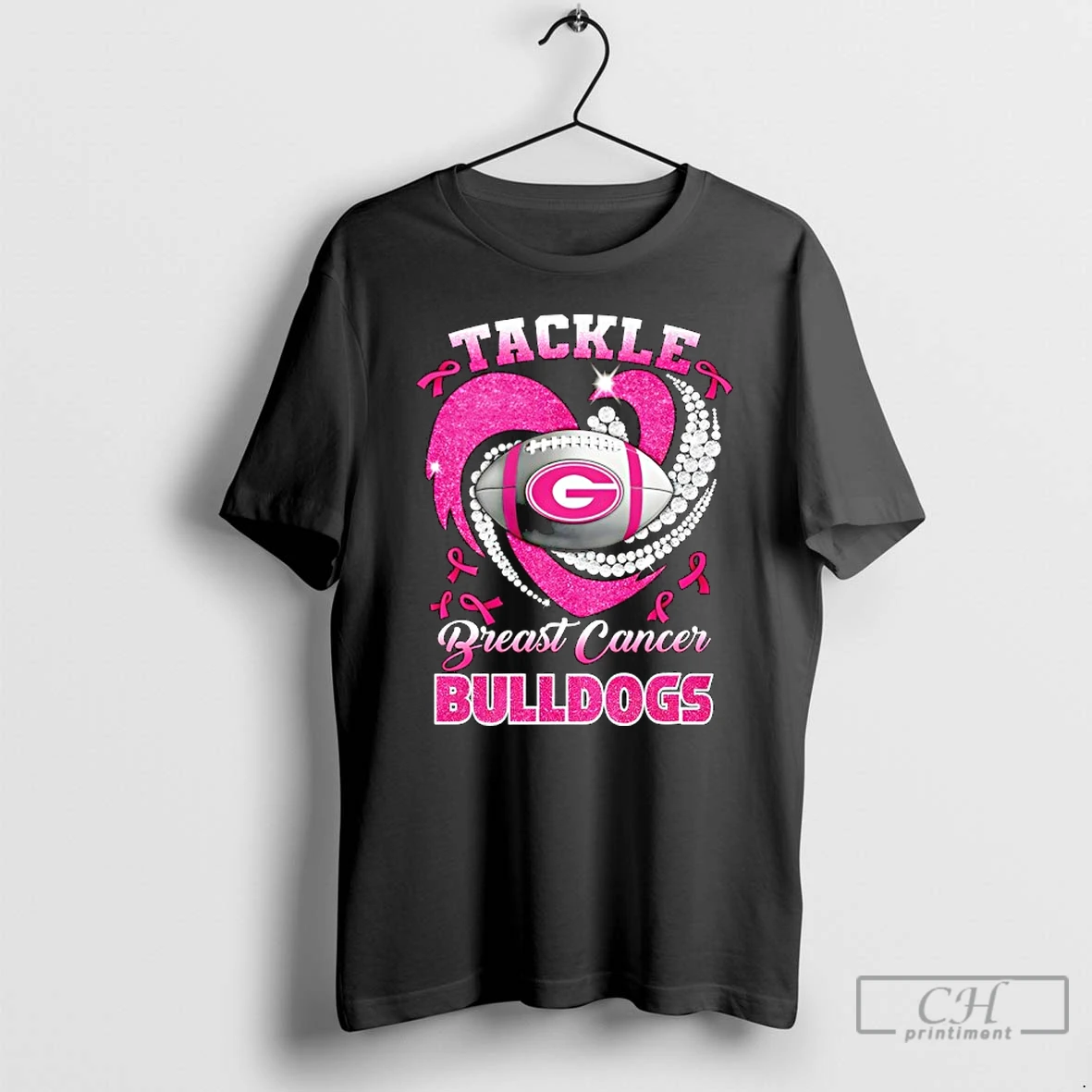Premium Georgia Bulldogs Tide Breast Cancer Awareness Tackle Heart T Shirts Hoodie