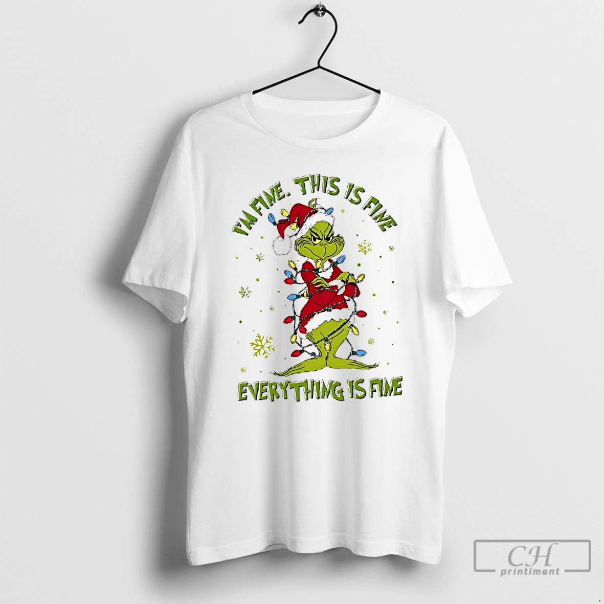 Premium Grinch Christmas Lights Im Fine This Is Fine Everything Is Fine T Shirts Hoodie