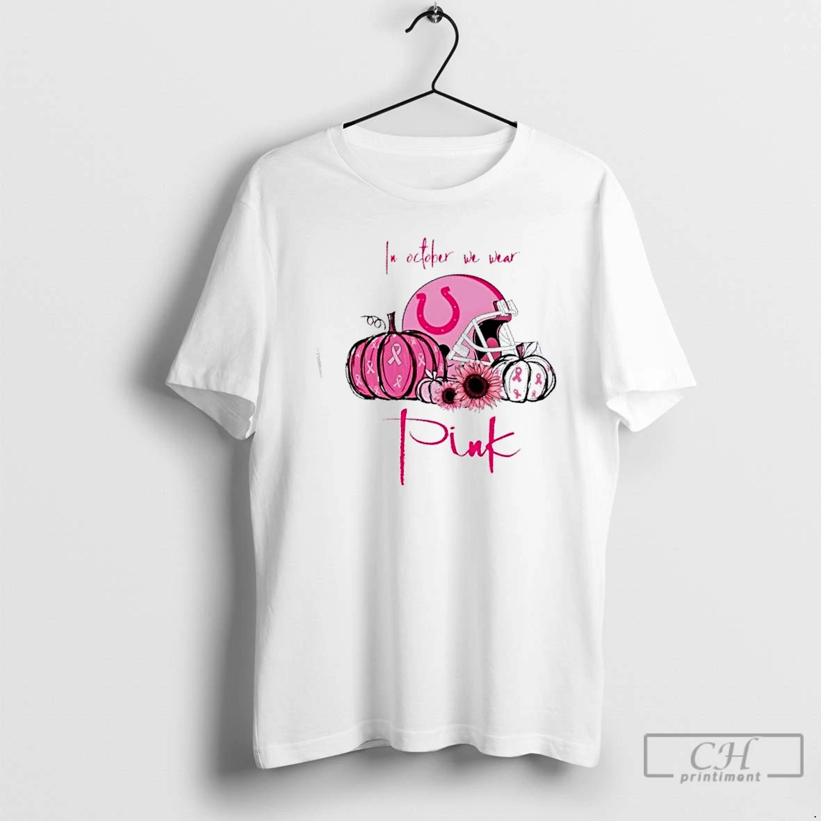 Premium In October We Wear Pink Indianapolis Colts Football Helmet T Shirts Hoodie