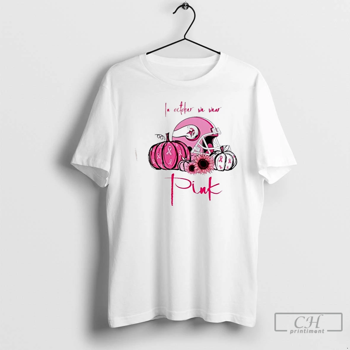 Premium In October We Wear Pink Minnesota Vikings Football Helmet T Shirts Hoodie