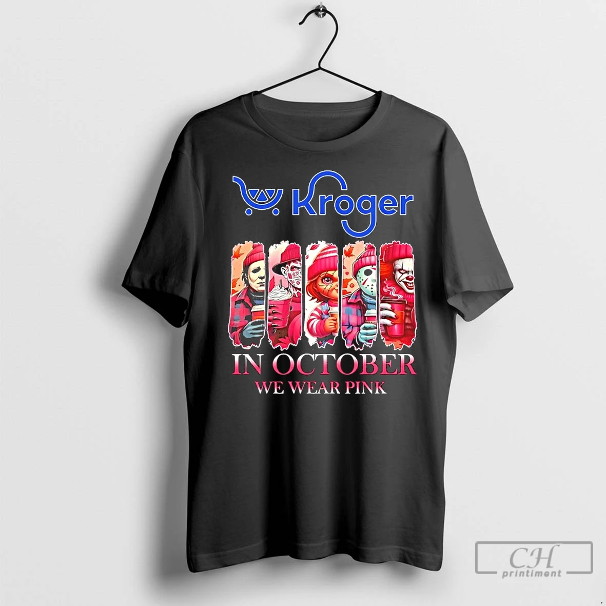 Premium Kroger X Horror Movies Halloween In October We Wear Pink T Shirt