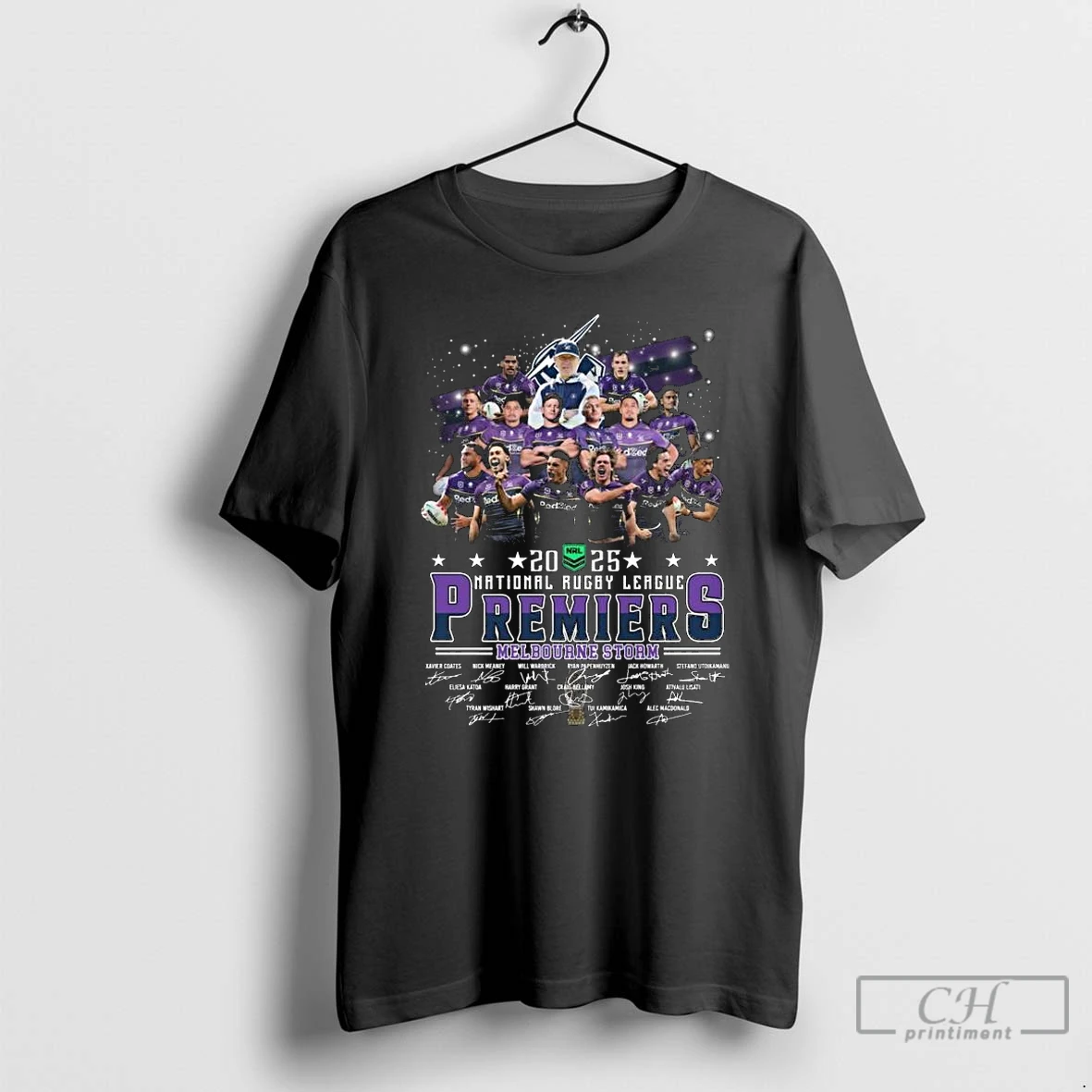Premium Melbourne Storm 2025 National Rugby League Premiers Signatures Long Sleve T Shirts