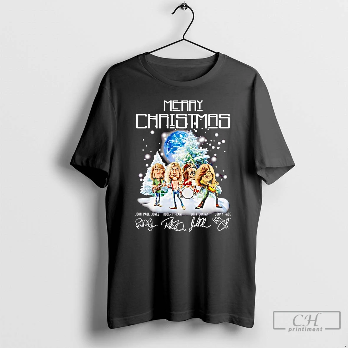 Premium Merry Christmas Led Zeppelin Band Members Signature T Shirts Hoodie