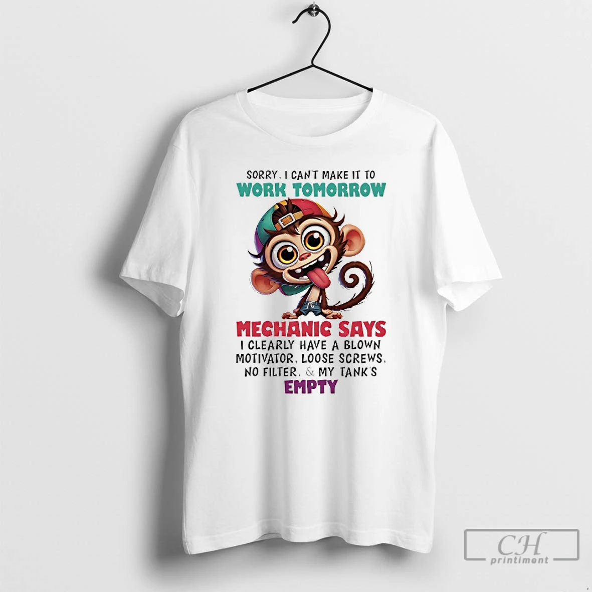Premium Monkey Sorry I Cant Make It To Work Tomorrow Mechanic Says I Clearly Have A Blown Motivator T Shirts Hoodie