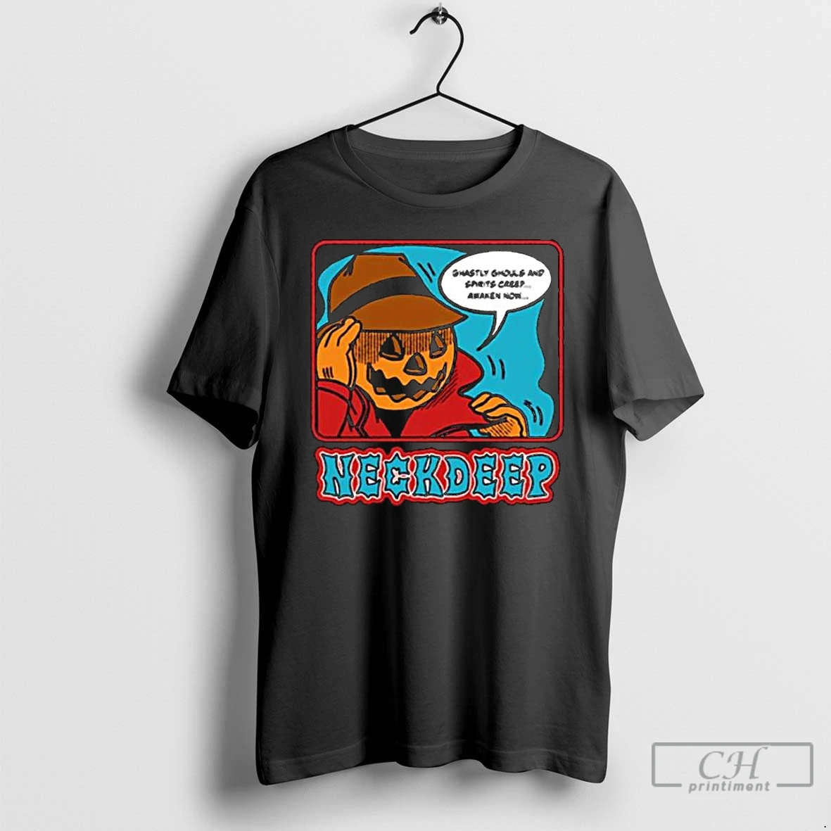 Premium Neck Deep Pumpkin Guy Halloween 2025 Long Sleve T Shirts
