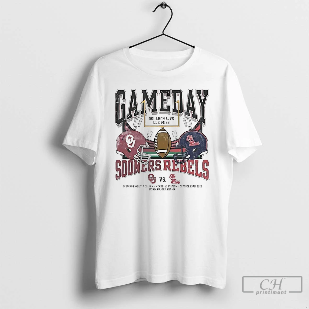 Premium Oklahoma Sooners Vs Ole Miss Rebels 2025 Game Day Helmet T Shirts Hoodie