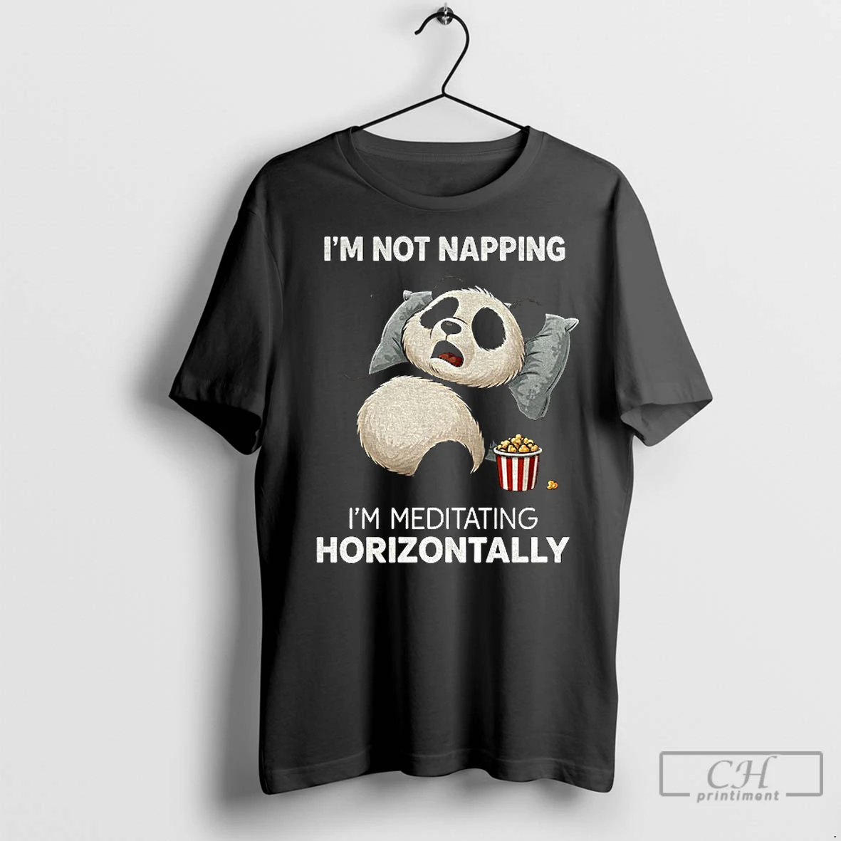 Premium Panda Popcorn Im Not Napping Im Meditating Horizontally T Shirt