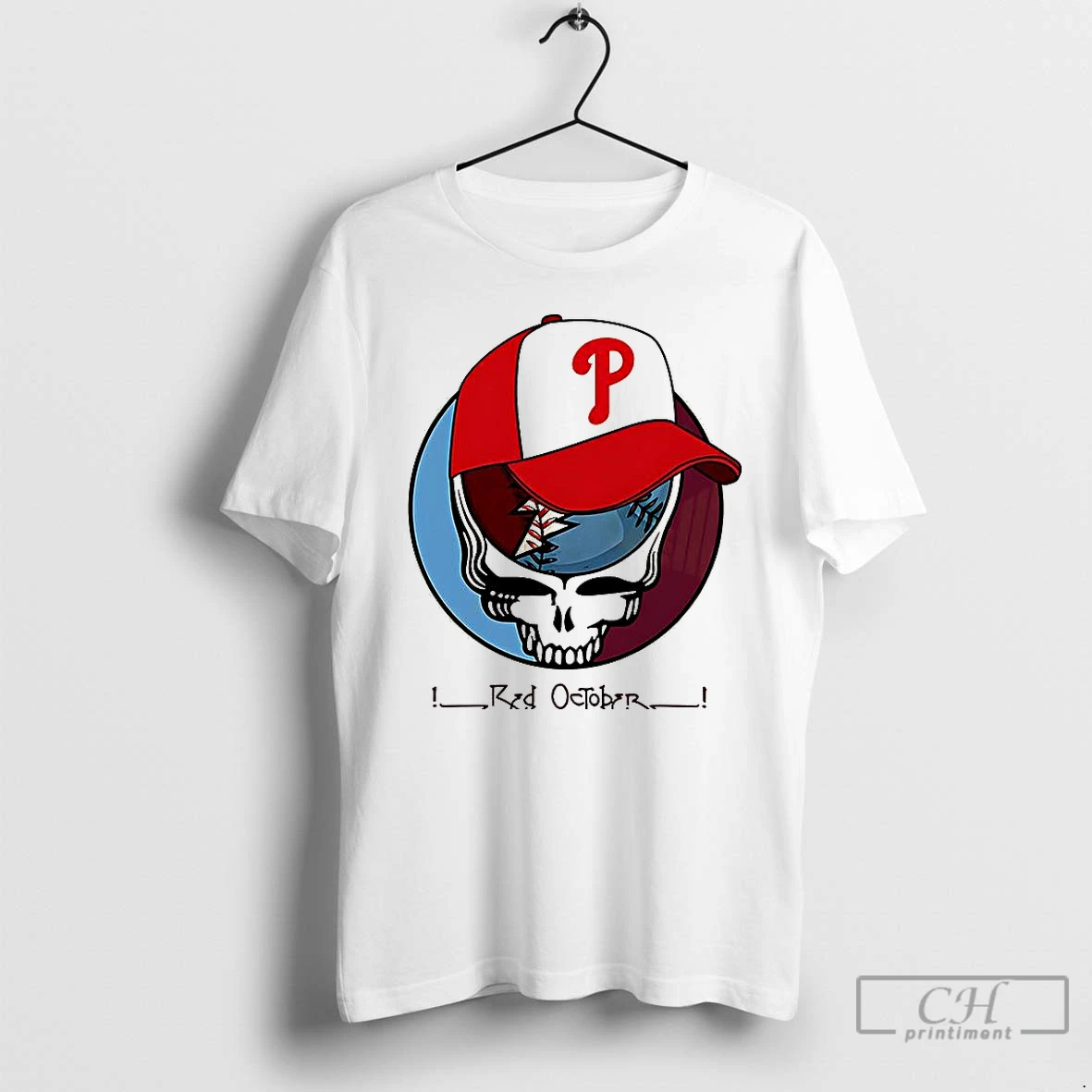 Premium Philadelphia Phillies Baseball Red October Dead Skull T Shirts