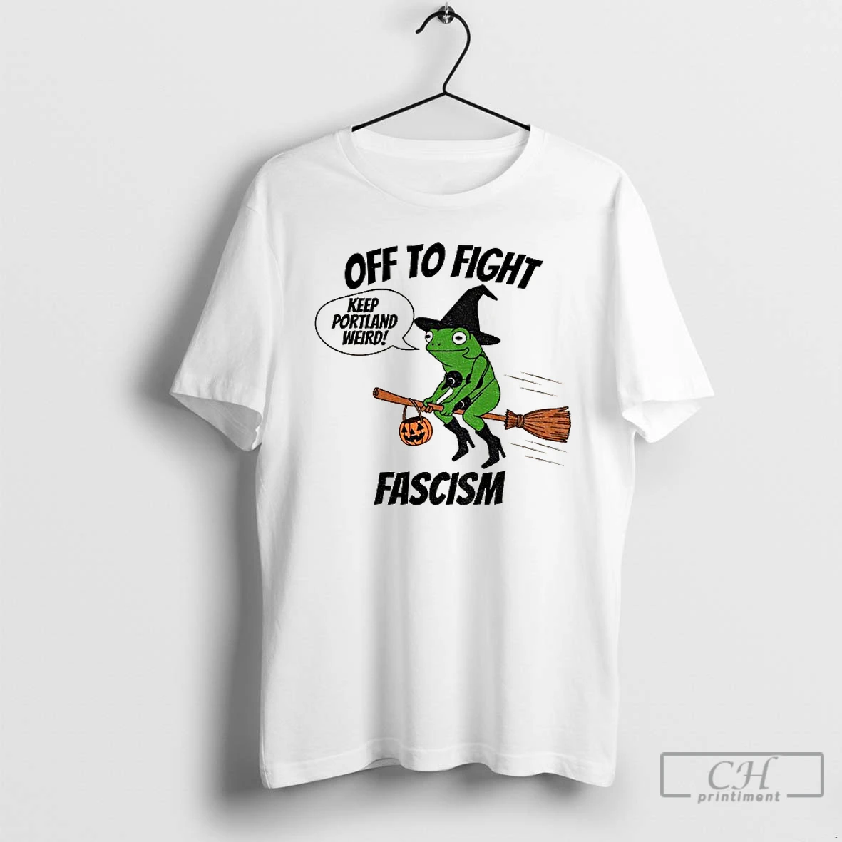Premium Portland Frog Witches Pumpkin Off To Fight Keep Portland Weird Fascism Halloween T Shirts Hoodie