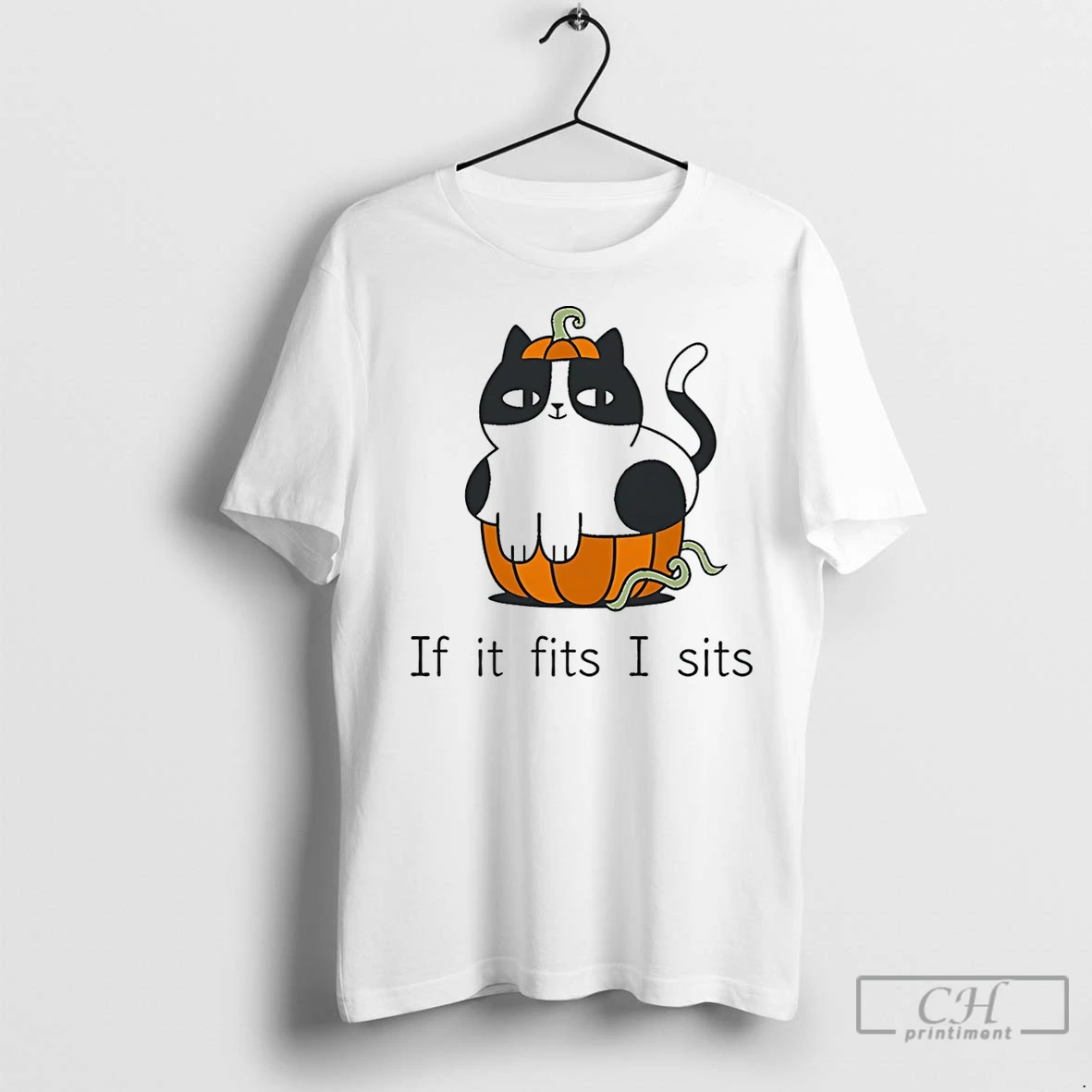 Premium Pumpkin Cat If It Fits I Sits Halloween T Shirt