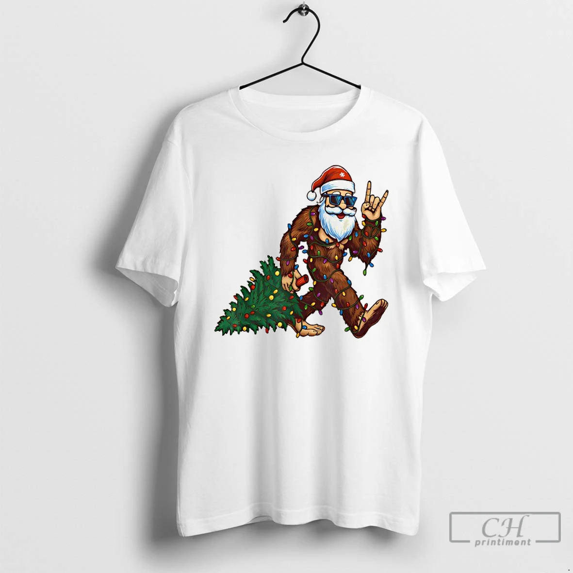 Premium Santa Bigfoot Christmas Tree Xmas Christmas T Shirts Hoodie