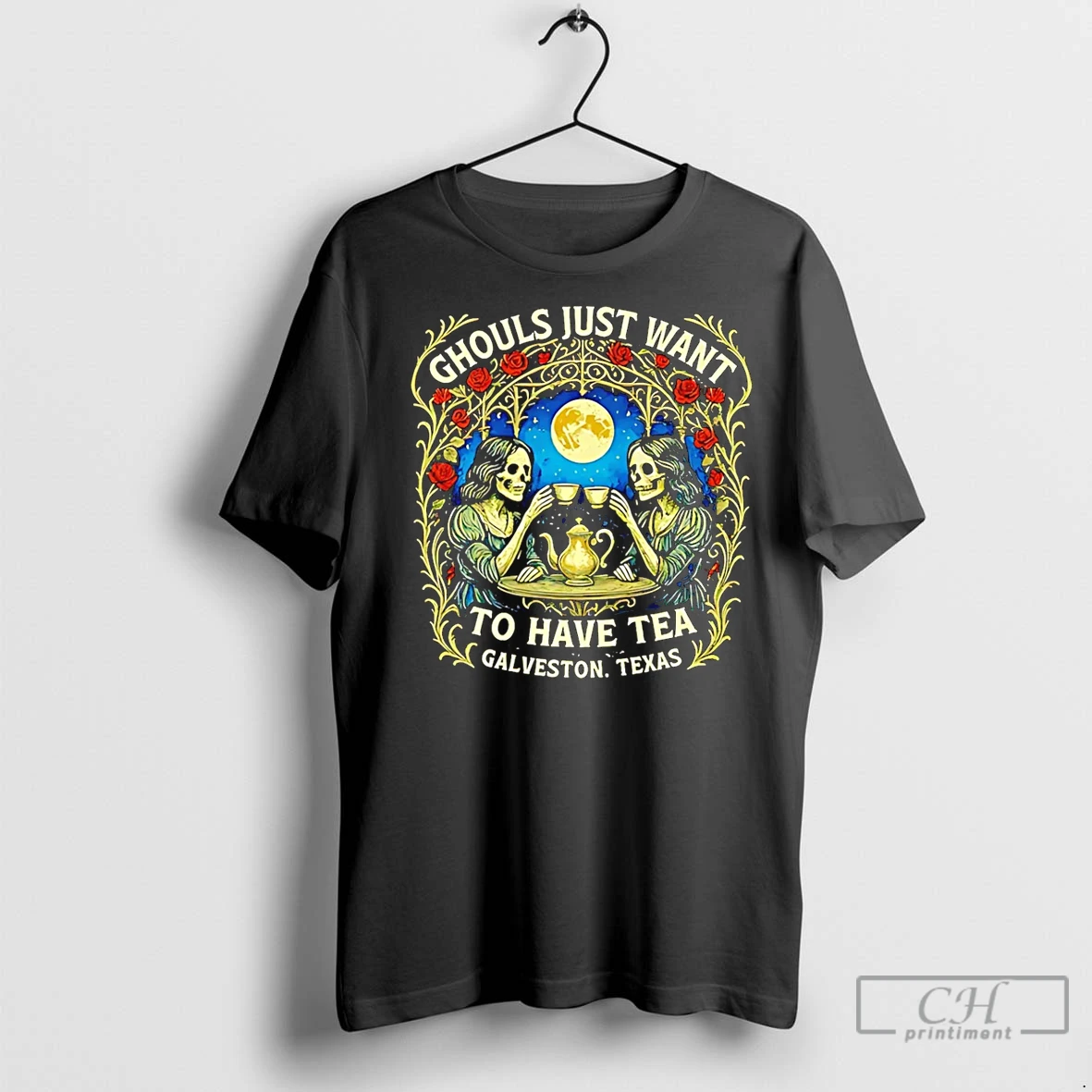 Premium Victorian Ghostly Skeleton Drinking Tea Halloween T Shirt